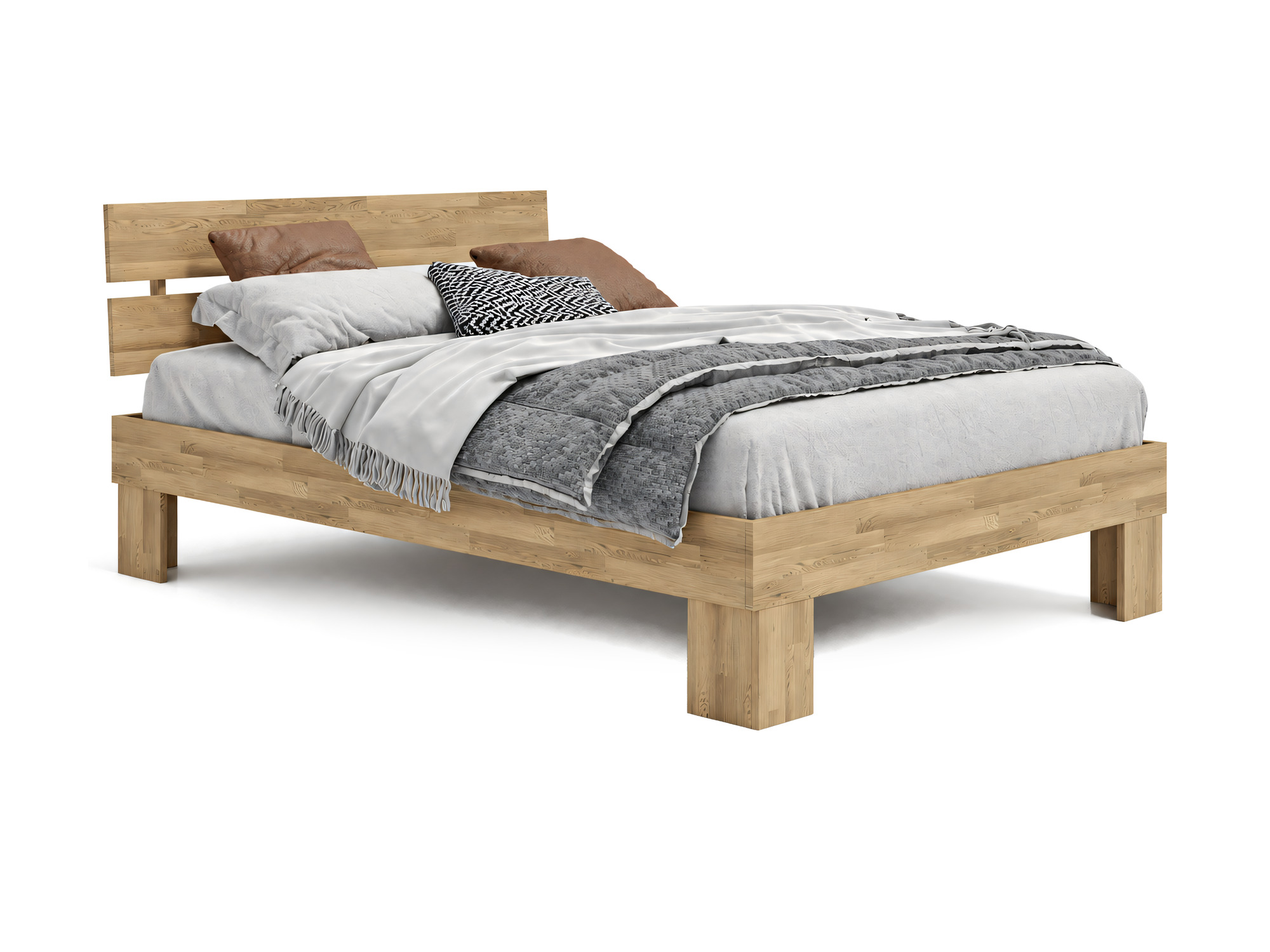 Dubová postel Limaro 140–200 × 200 cm přírodní dub – pohled zepředu na bílém pozadí