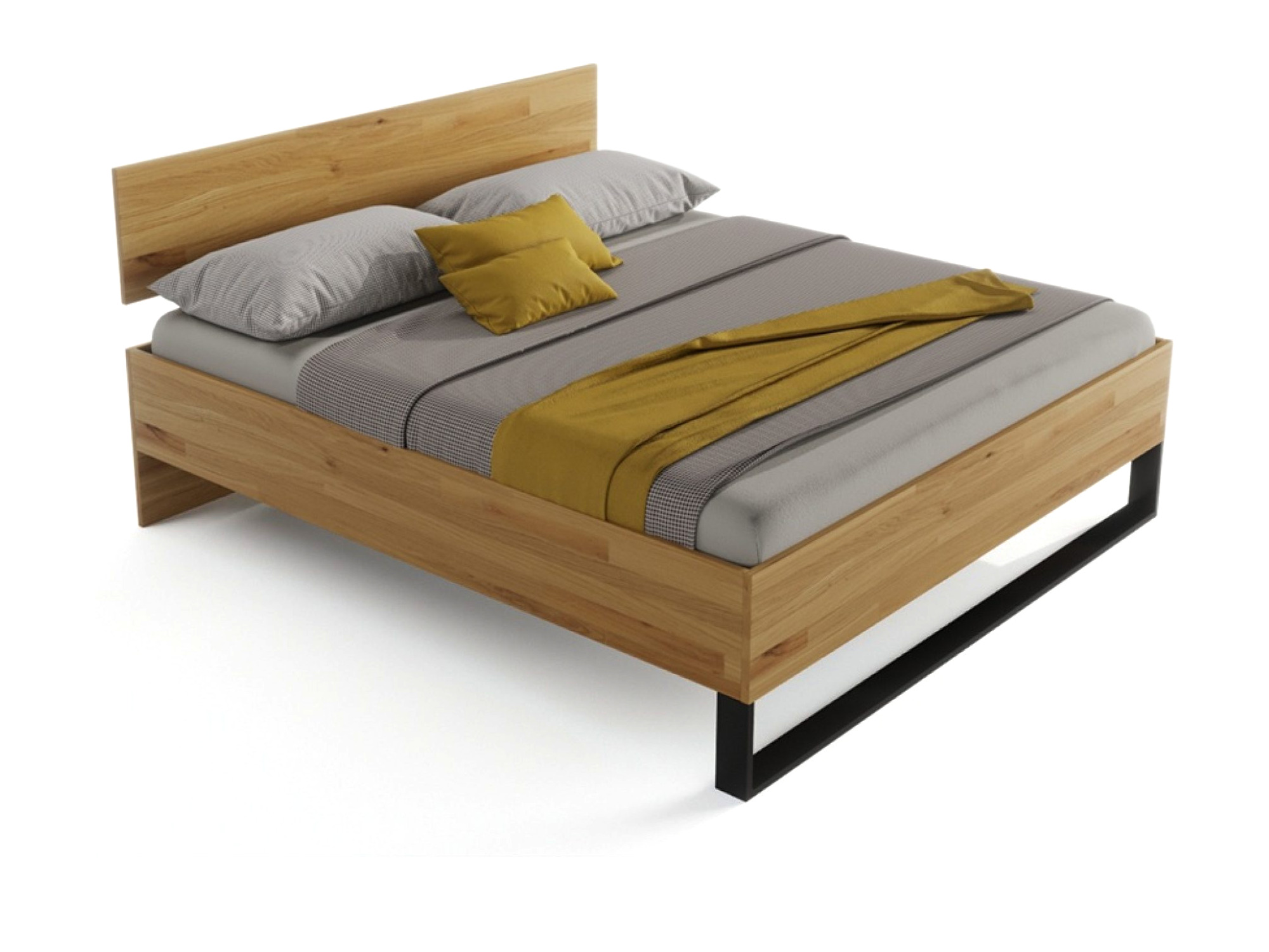 Dubová postel Nexor 200x200 cm s černým panelem – pohled na bílém pozadí