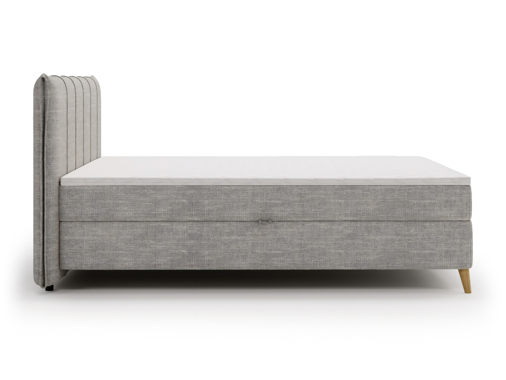 Seitenansicht des Boxspringbetts Velvira auf schwarzen Metallfüßen