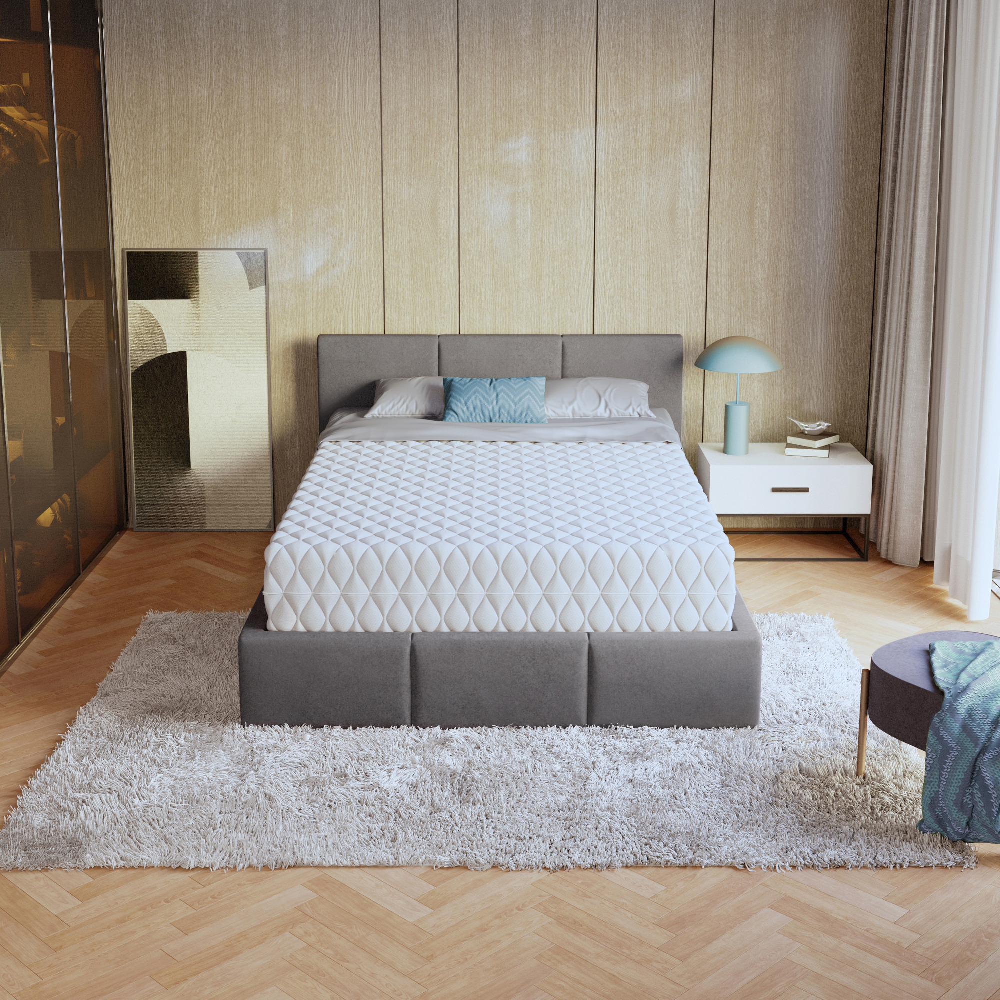 Taschenfederkernmatratze mit Kokos MERALDO MAX – Matratze auf dem Bett im Schlafzimmer