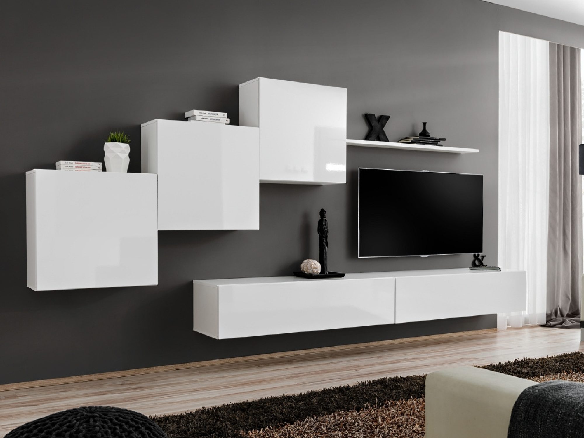 Wohnwand Kelmoro 330 cm mit 3 Schränken und 2 TV-Lowboards im Wohnzimmer