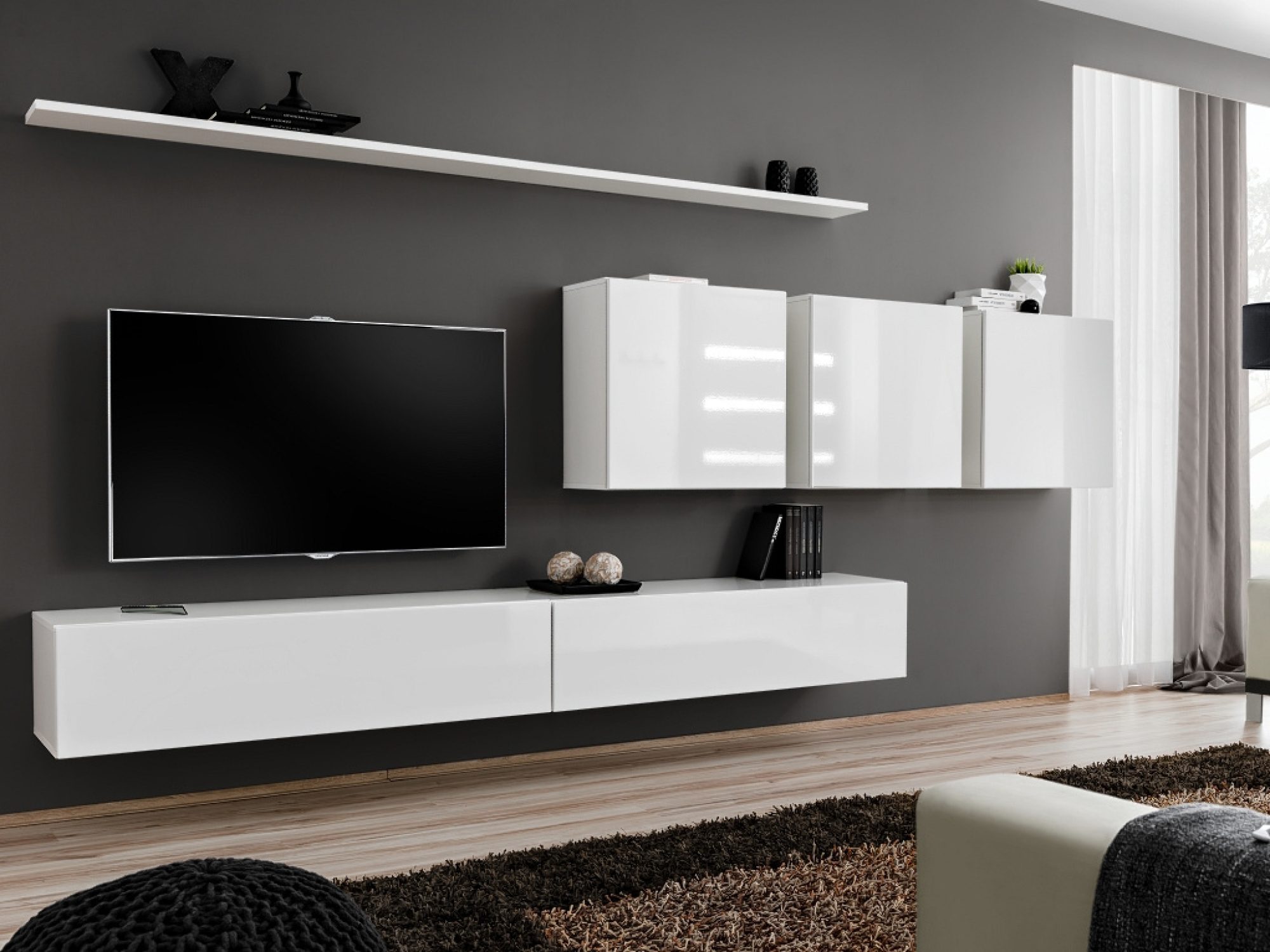 Wohnwand Kelmoro 340 cm mit 3 Schränken und 2 TV-Boards im Wohnzimmer