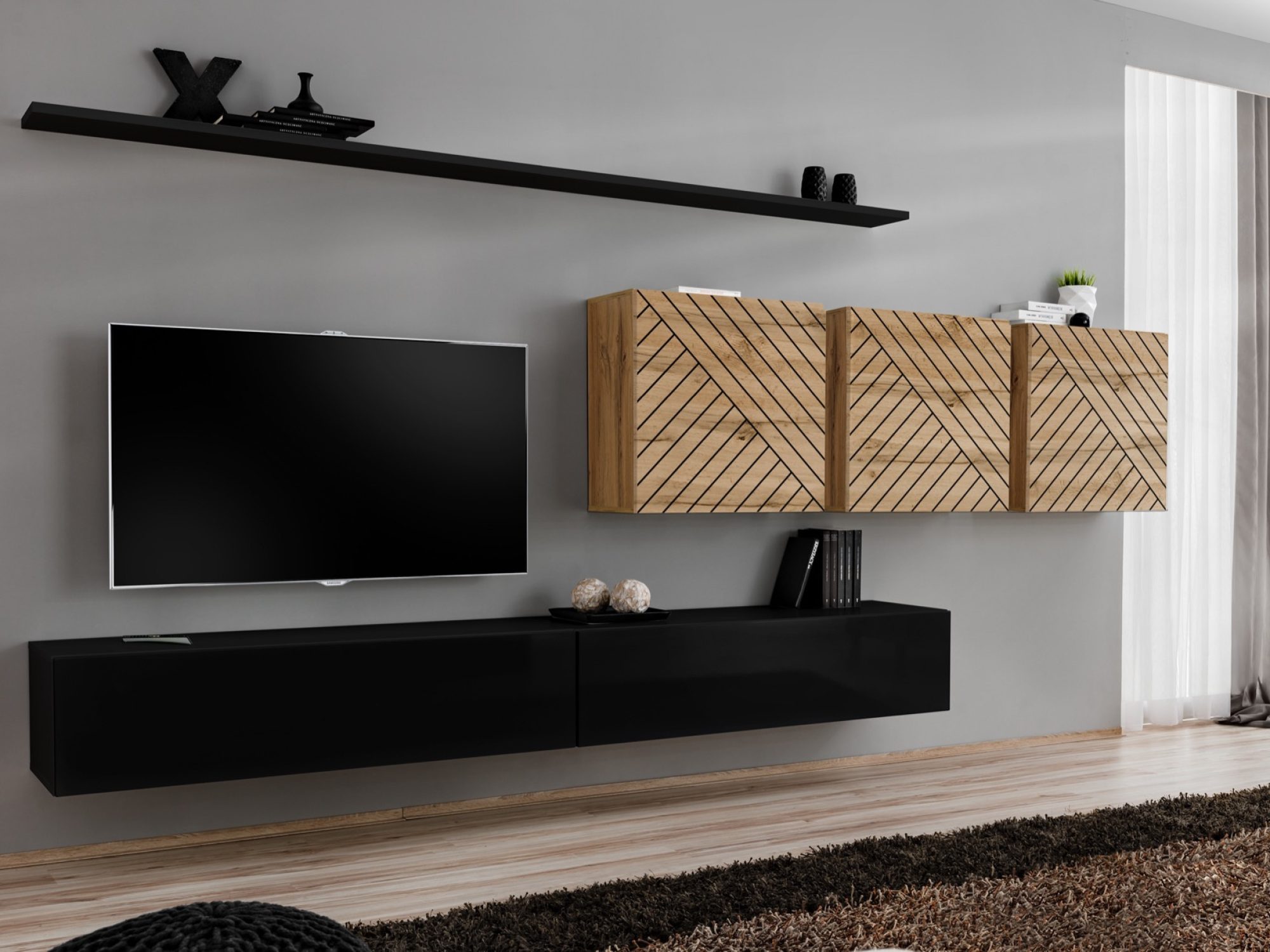 Wohnwand Kelmoro 340 cm mit geriffelten Fronten und 2 TV-Lowboards