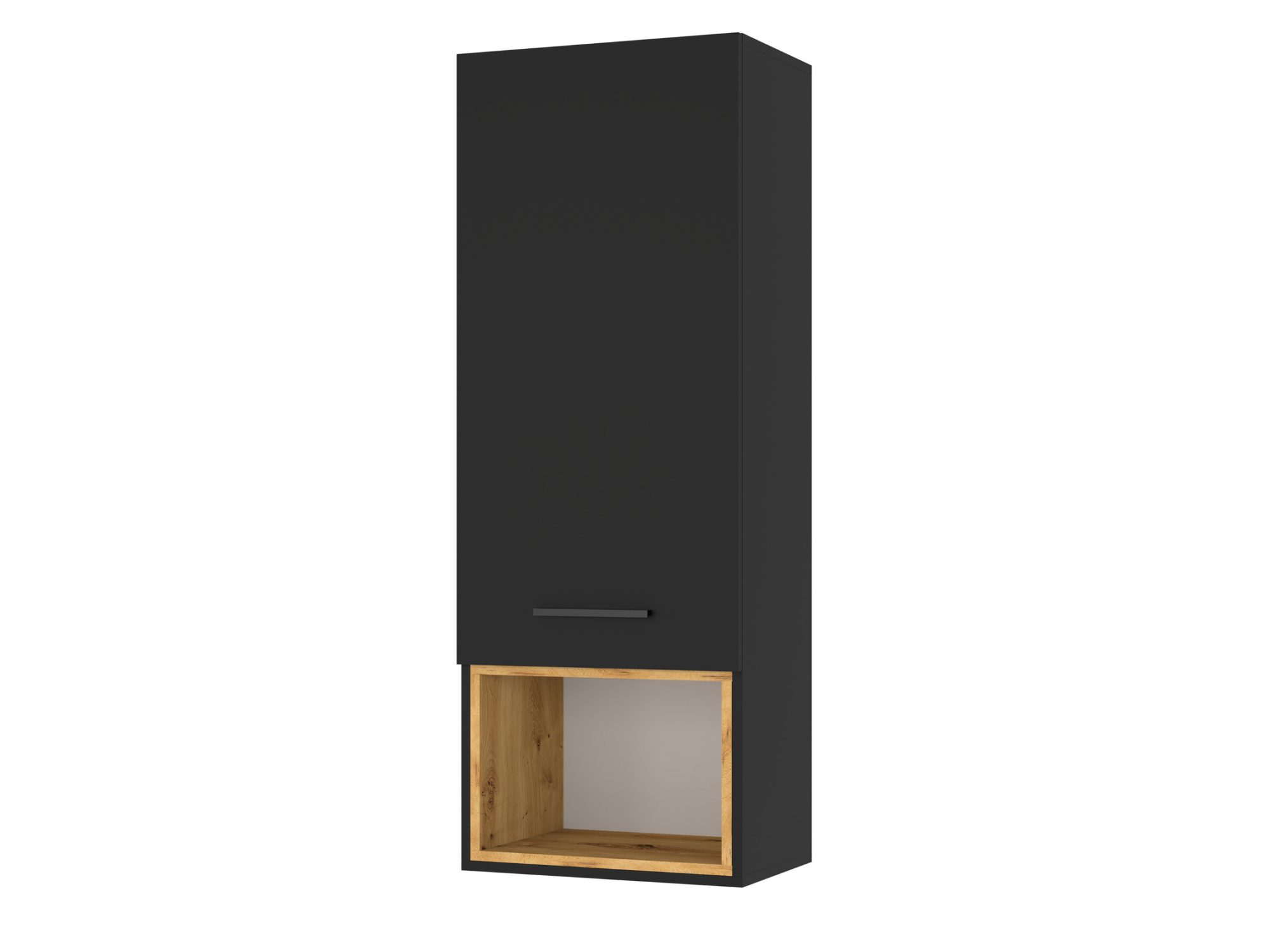 Hängeschrank Nimet 47 cm mit schwarzer Front und offenem Fach in Artisan Eiche