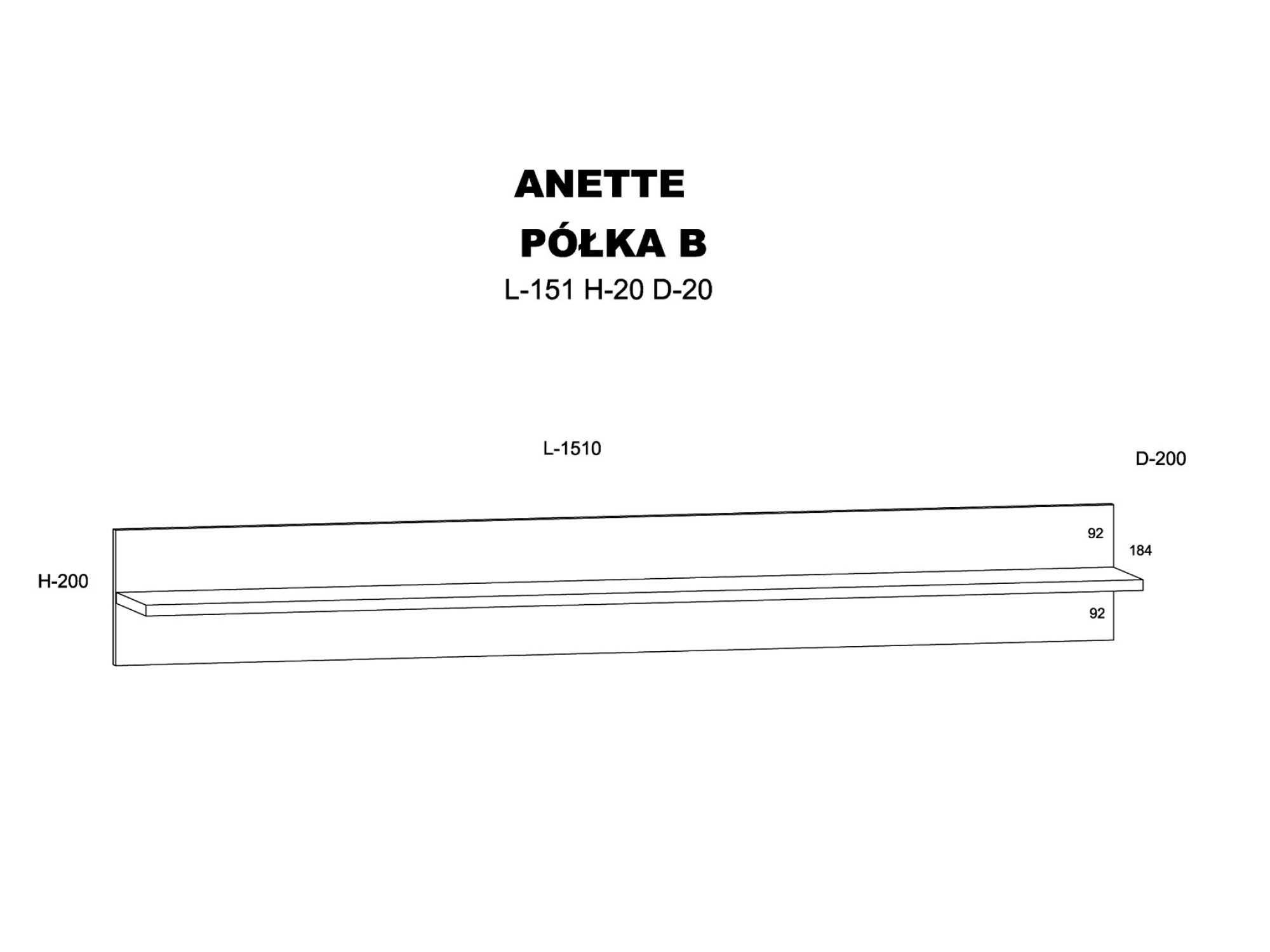 Wandregal Nimet 151 cm – Maßzeichnung mit Wandpaneel