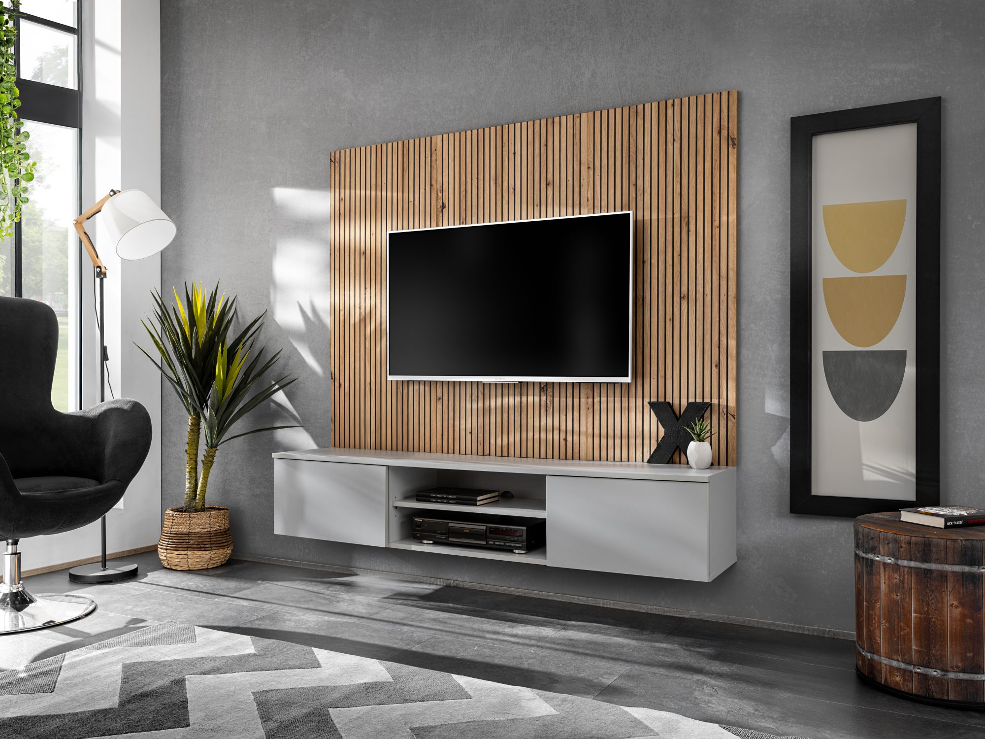 TV-Wohnwand Xarivo 160 cm mit Lamellenpaneel
