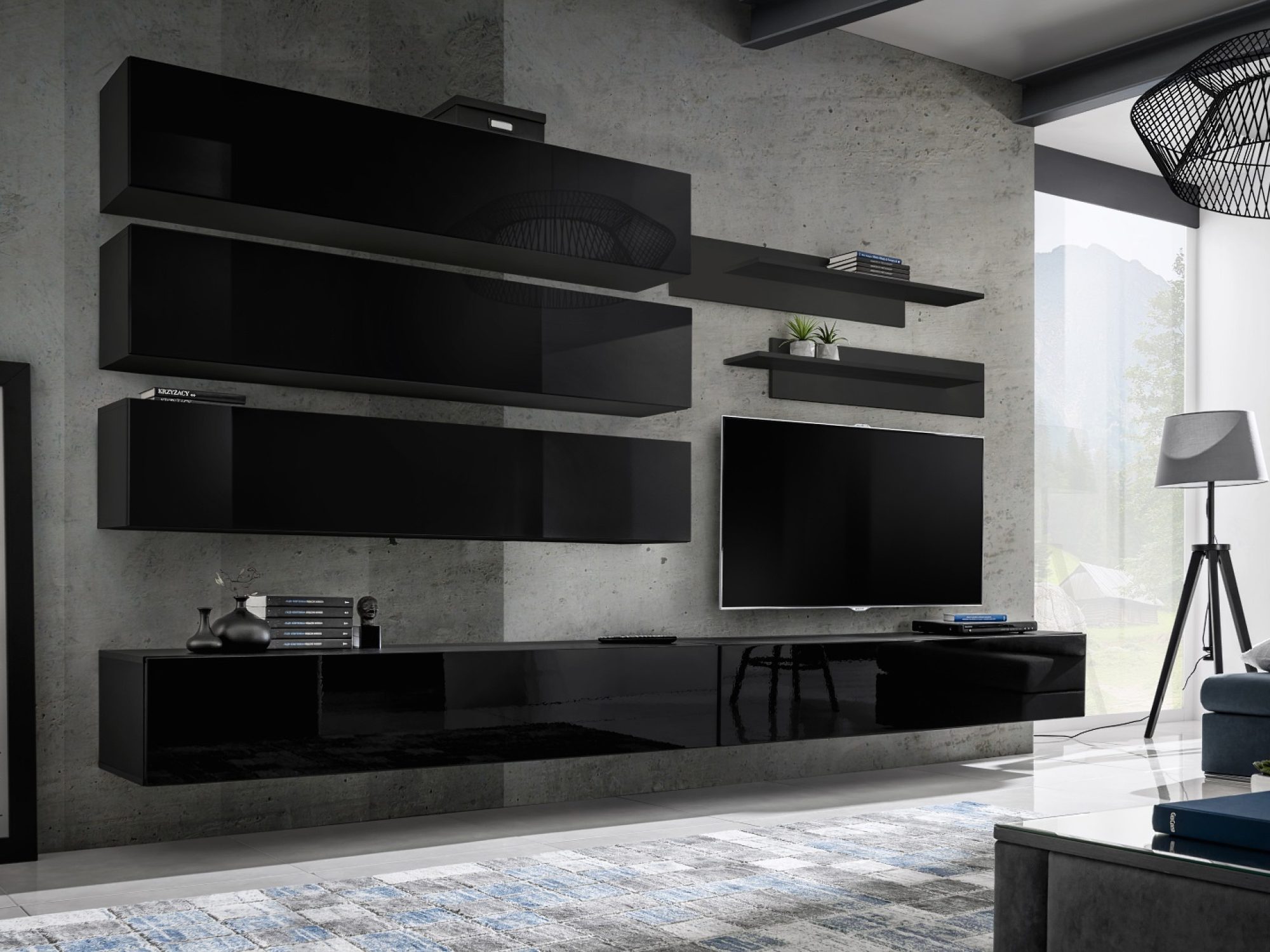 TV-Wohnwand Flavero 320 cm mit 2 Lowboards und 3 Klappschränken