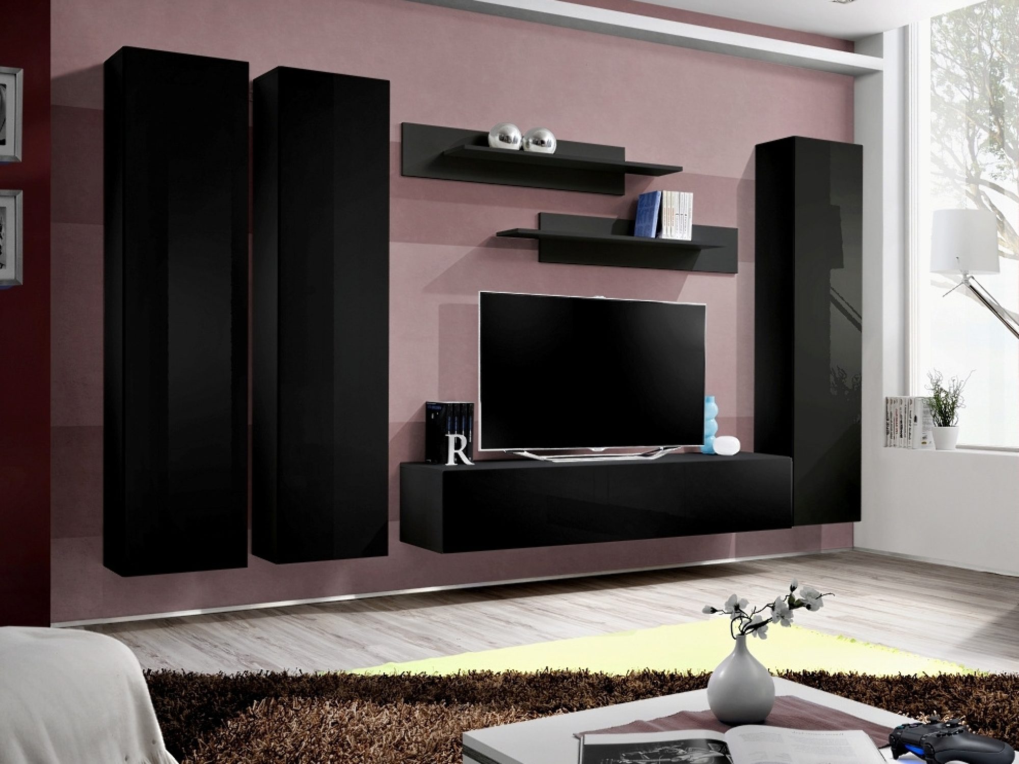 TV-Wohnwand Flavero 310 cm mit 3 Vitrinen