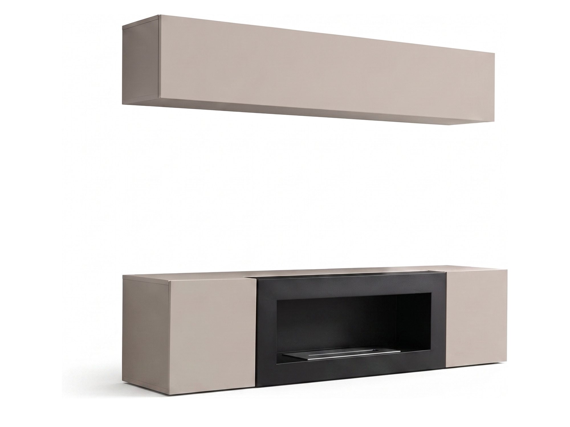Hängende Wohnwand Flavero 160 cm Kaschmir mit Bio-Kamin