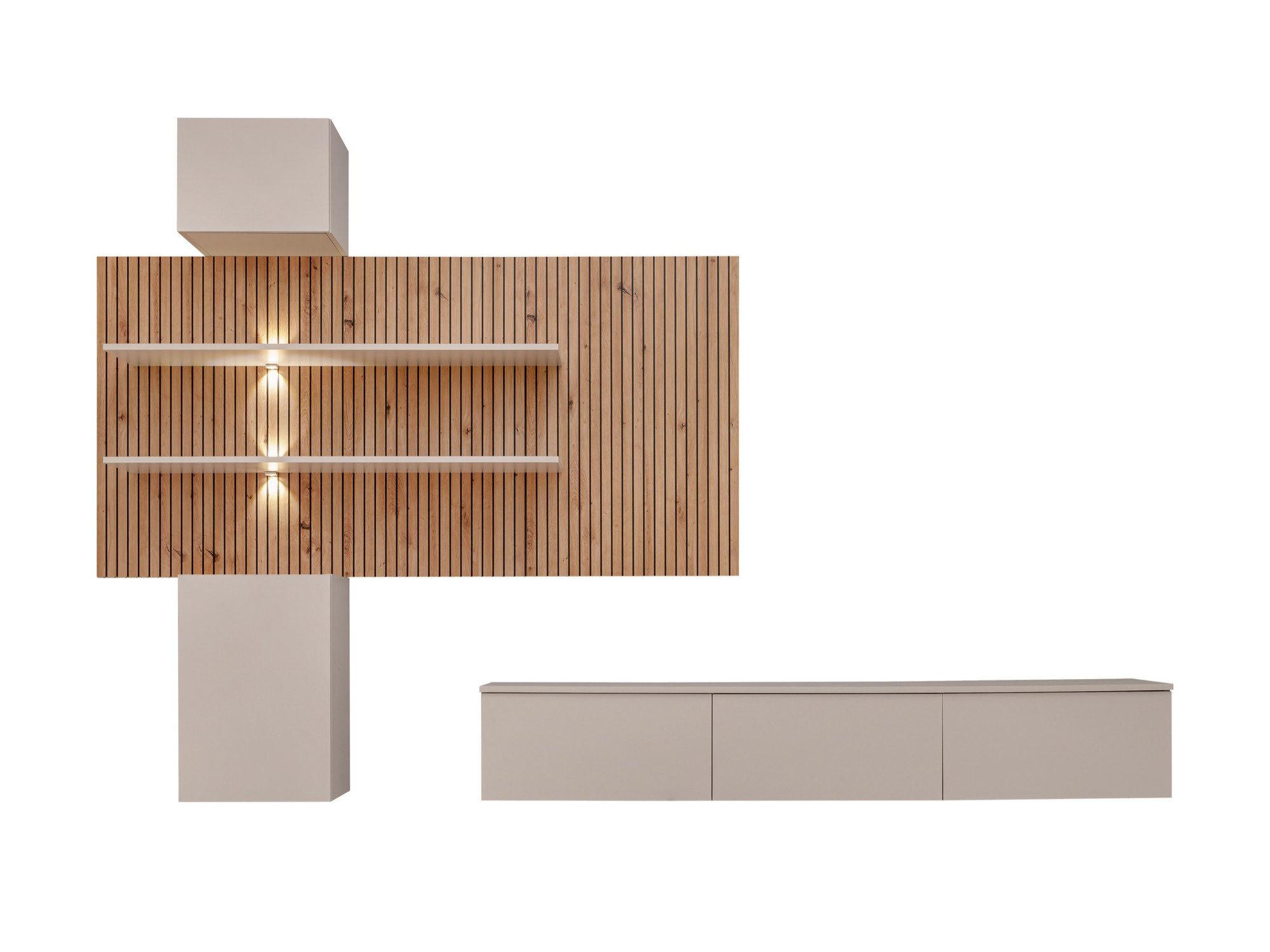 Skříňka s dřevěnými panely a LED osvětlením