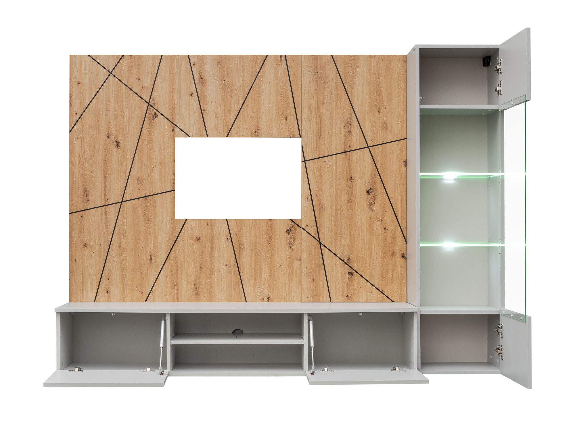 TV-Wohnwand Xarivo 200 cm mit LED-Vitrine und Paneel im geometrischen Muster – Bild 3