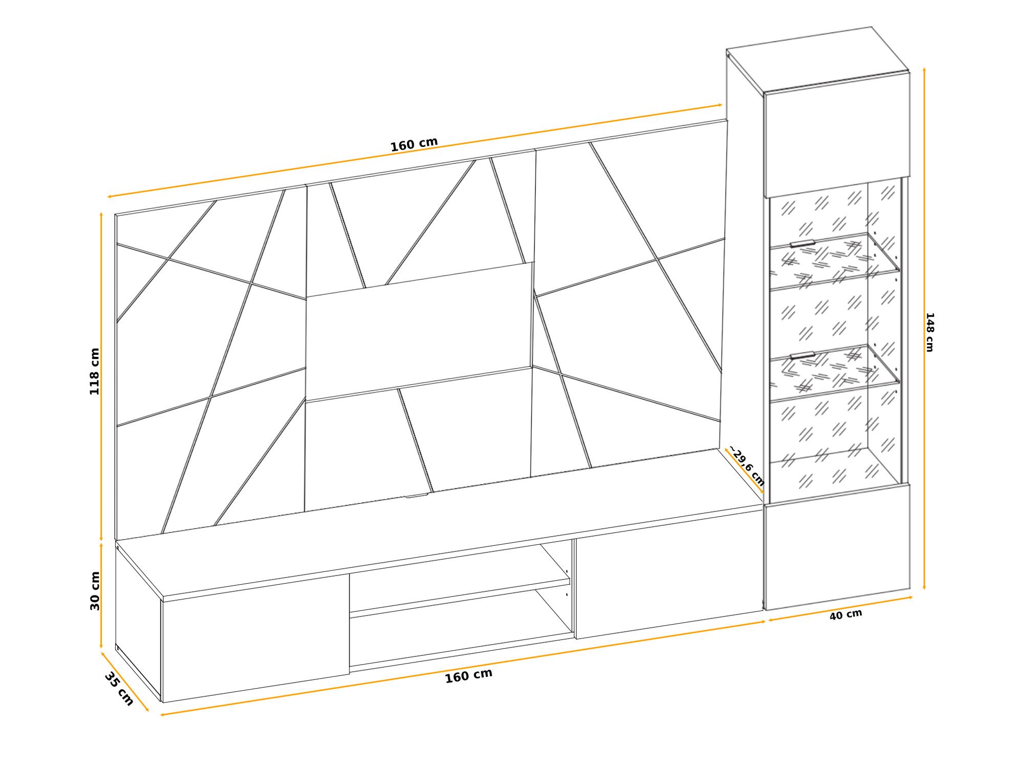 TV-Wohnwand Xarivo 200 cm mit LED-Vitrine und Paneel im geometrischen Muster – Bild 6