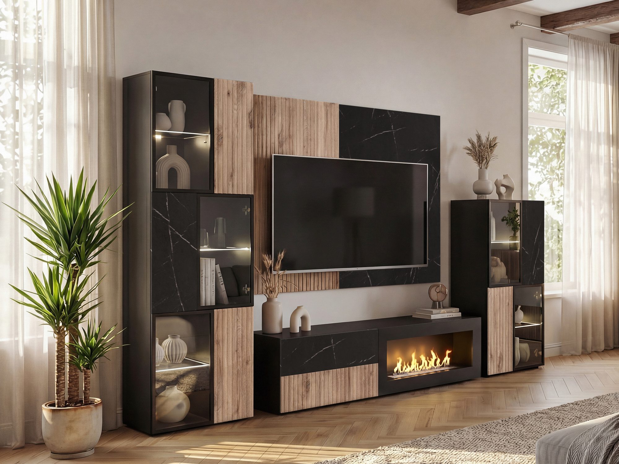 TV-Wohnwand Edorino mit Bio-Kamin