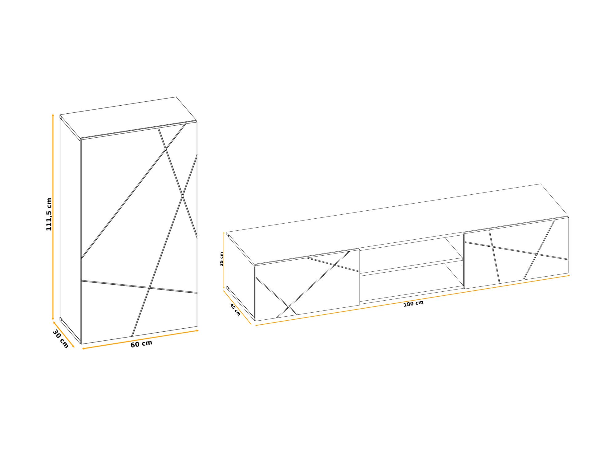 Geometryczny szafon i komoda z liniami na frontach