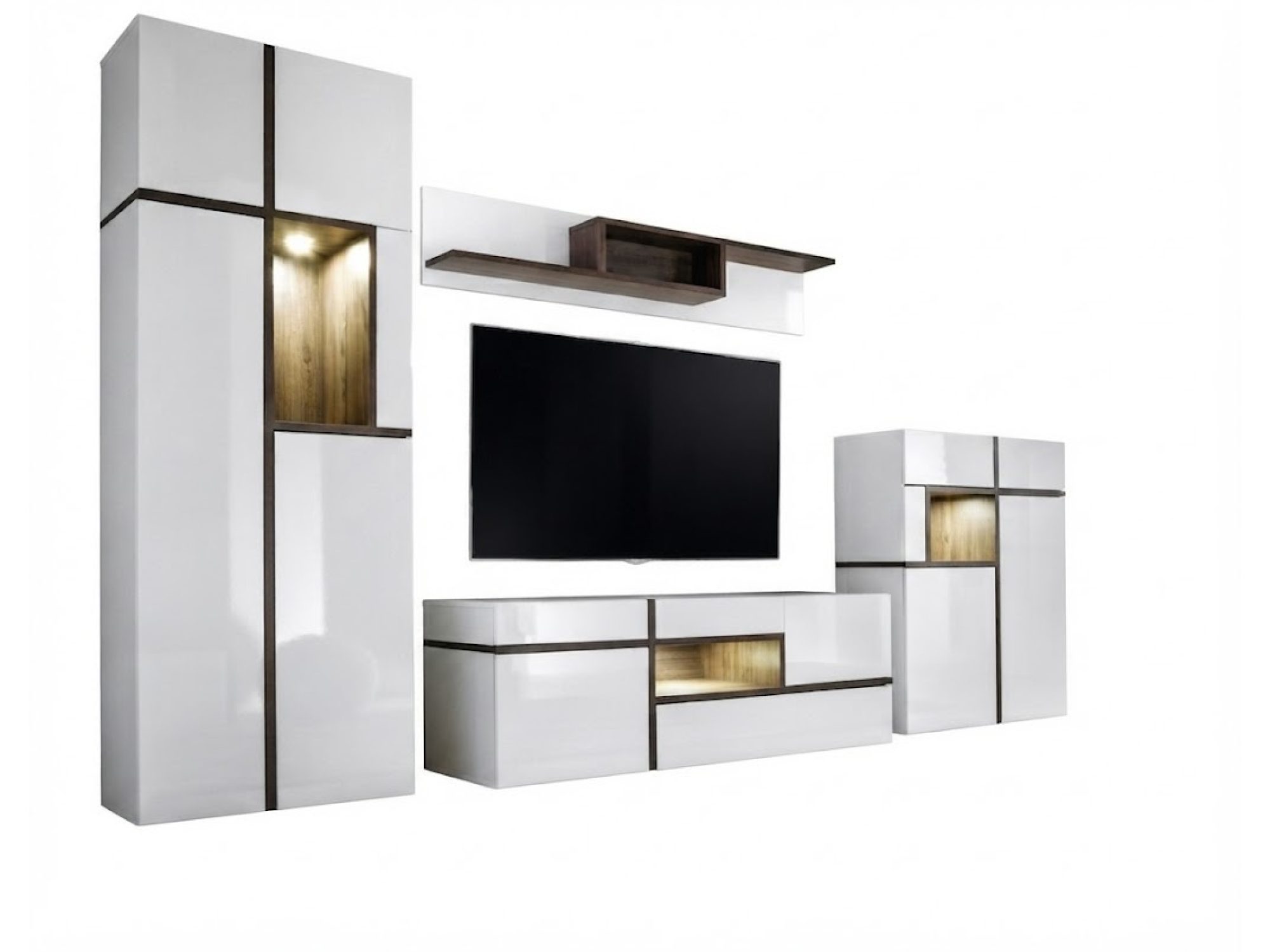 Wohnwand Cresto 330 cm mit Vitrinen und LED-Beleuchtung