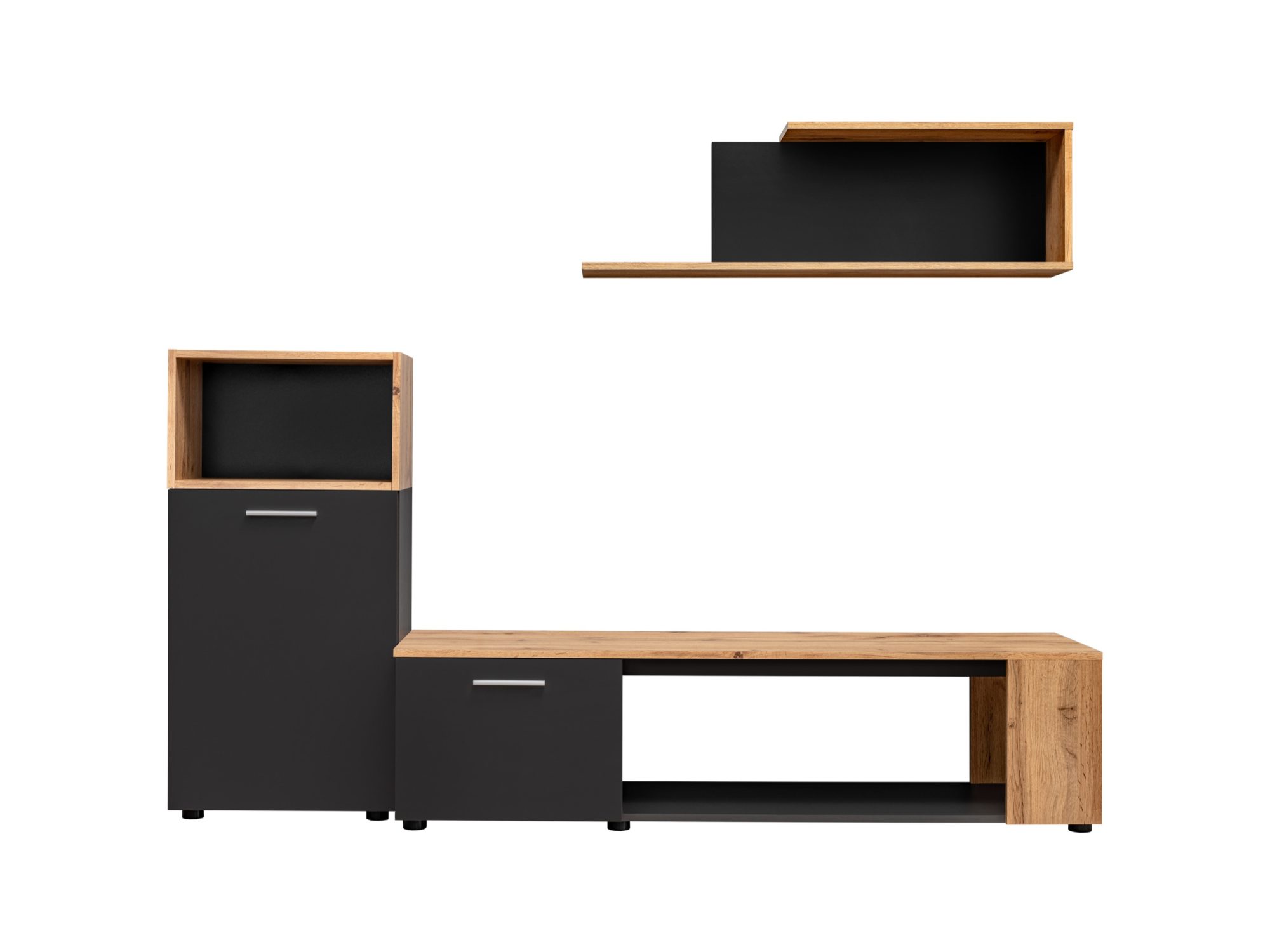 Wohnwand Zavero 200 cm Schwarz Wotan Frontansicht