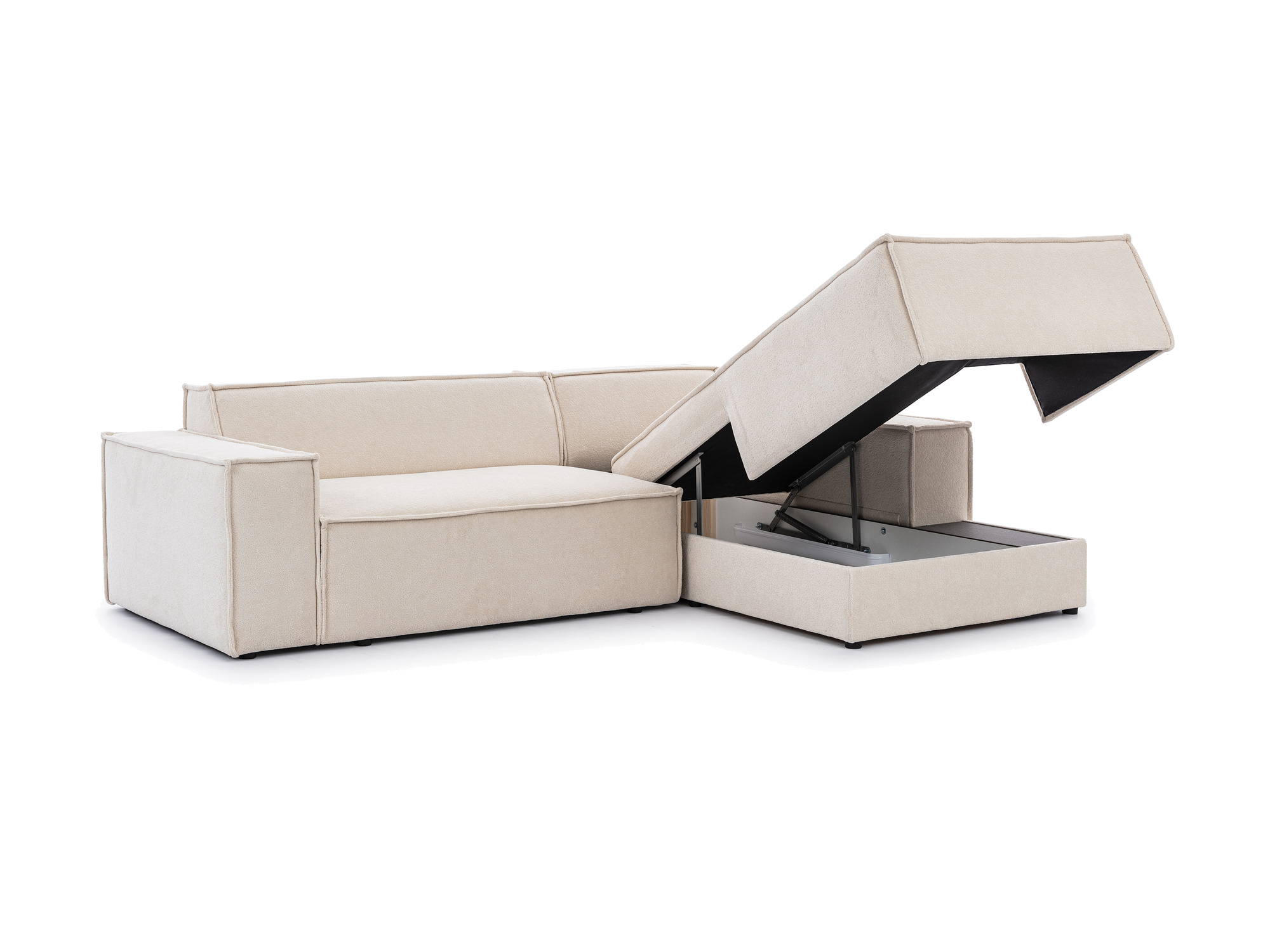 Mervino Ecksofa mit geöffnetem Bettkasten in der Ottomane