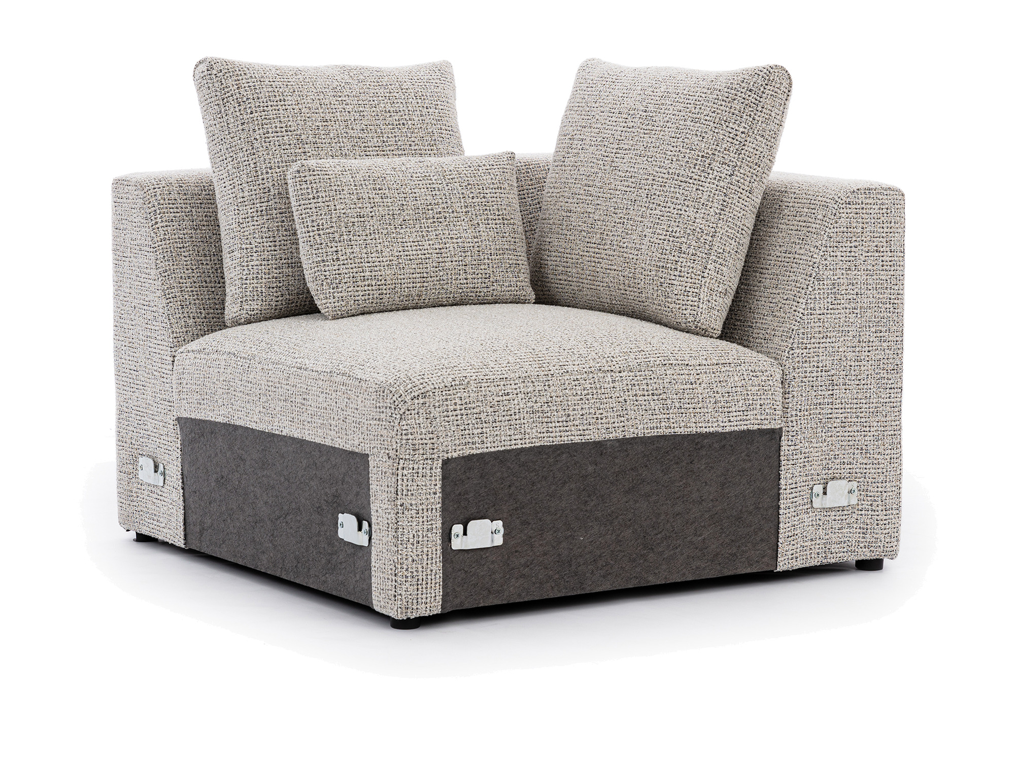 Ildaro Eckmodul 103 cm mit zwei Rückenkissen, in beige meliertem Stoff vor weißem Hintergrund