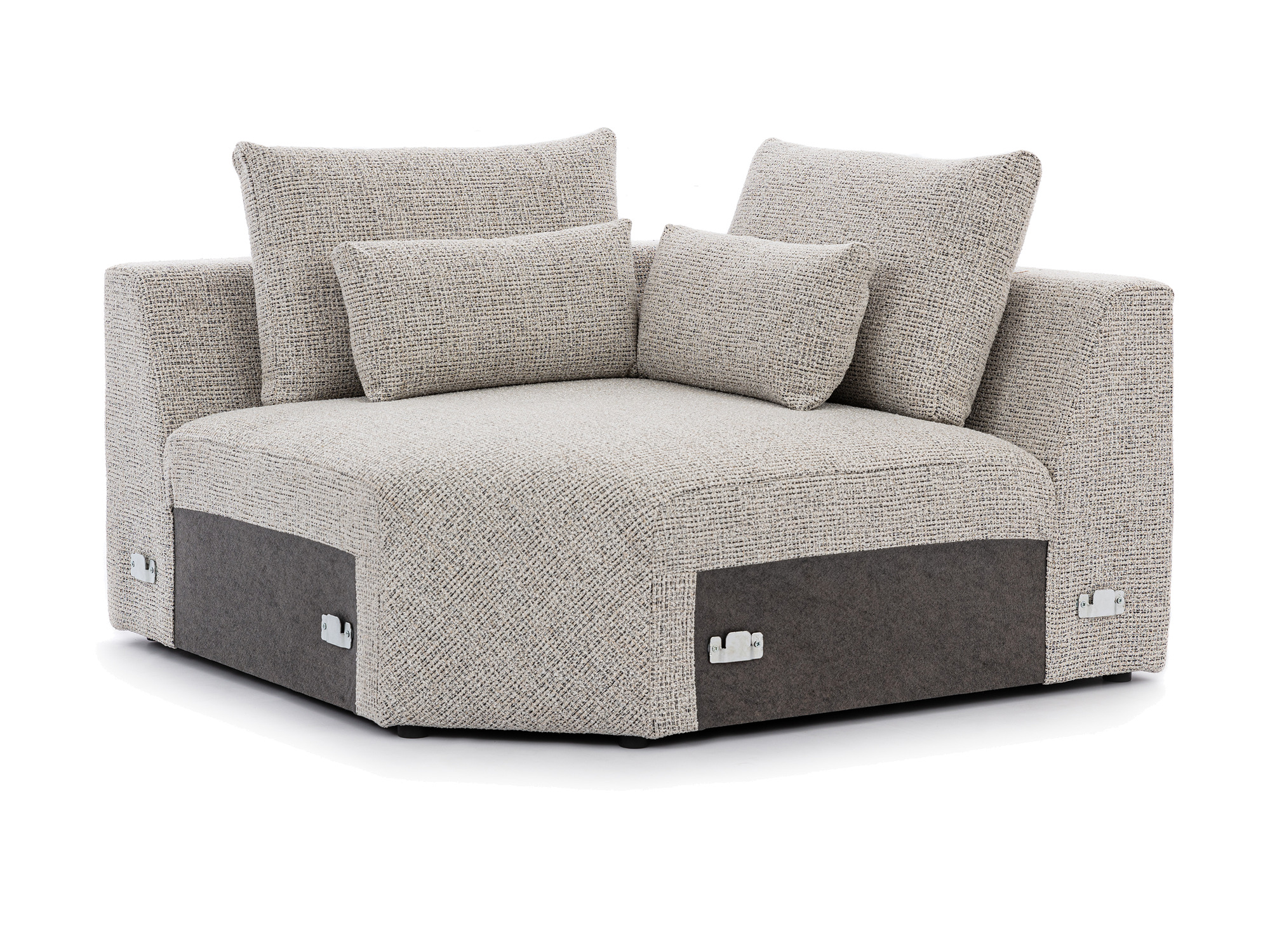 XL-Eckmodul Ildaro 133 cm mit abgeschrägter Ecke, beige melierter Stoff, vor weißem Hintergrund