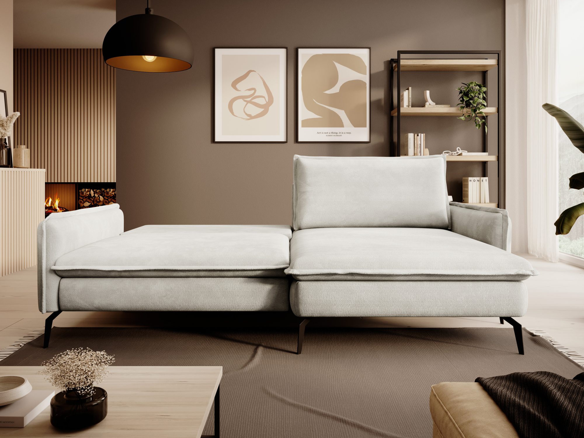 Ecksofa Glorviano mit Schlaffunktion ausgeklappt im Wohnzimmer