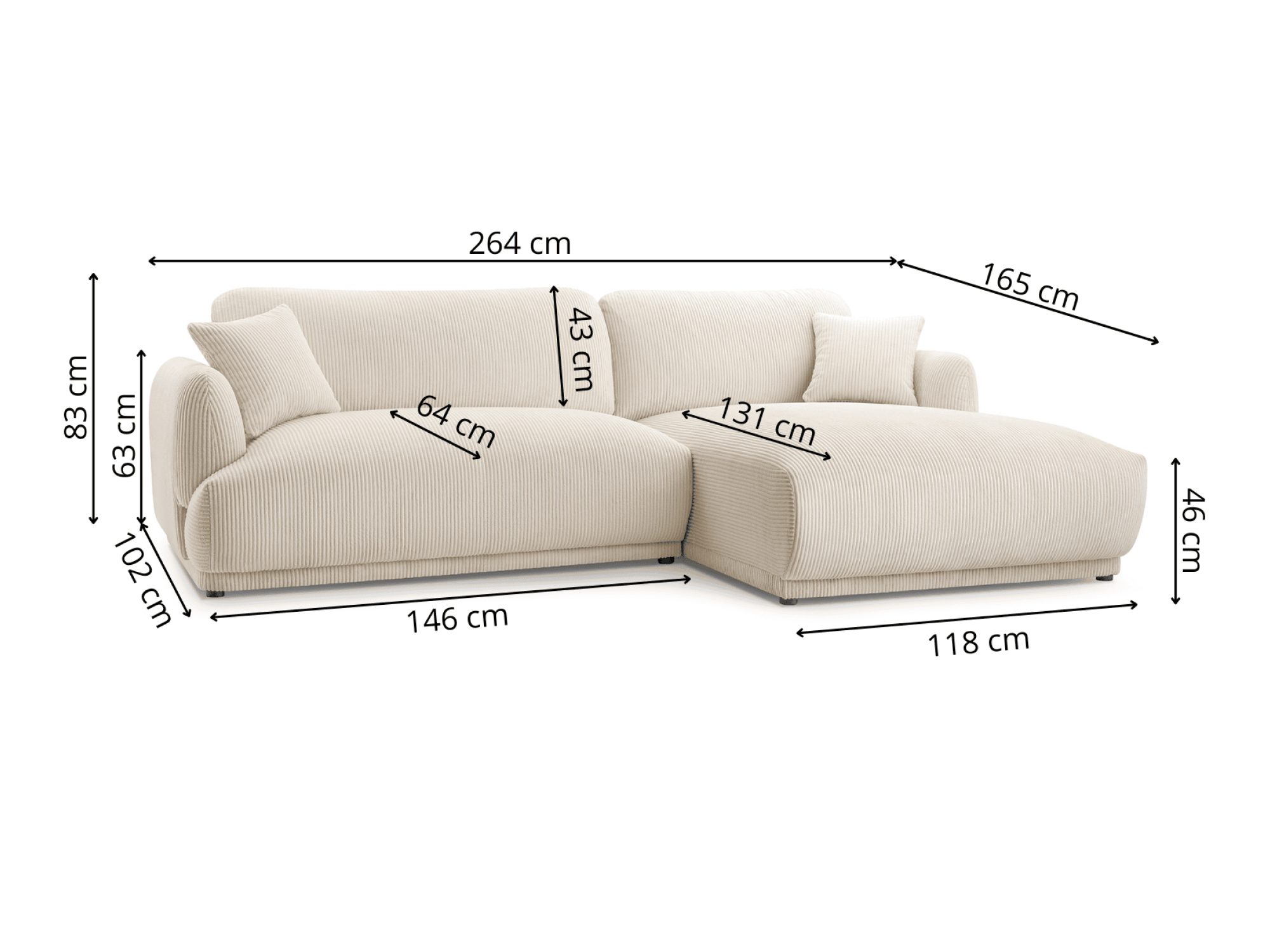Ecksofa Lumesso – Maßzeichnung