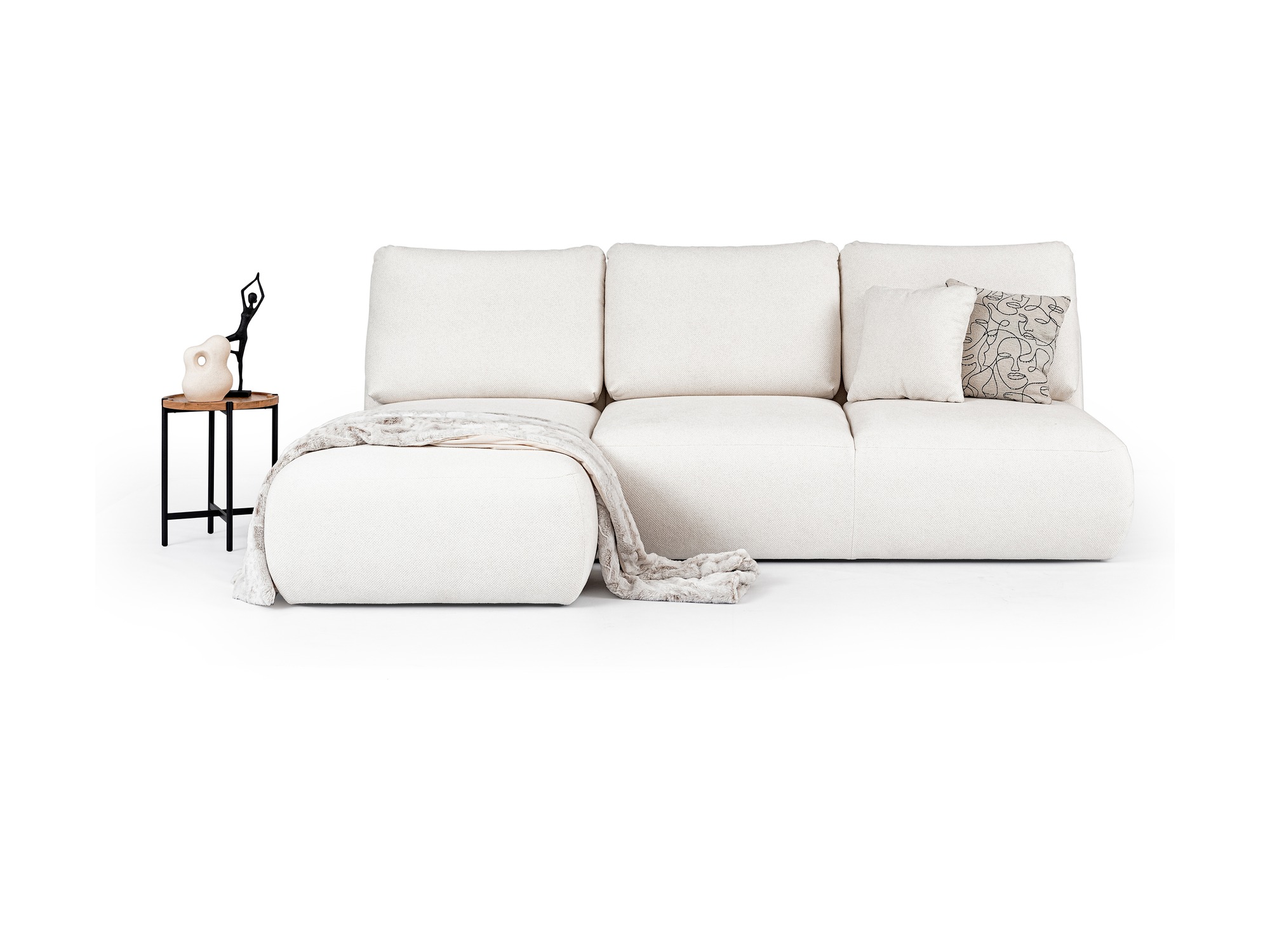 Ecksofa Lenvario 238 cm ohne Armlehnen mit Ottomane vor weißem Hintergrund