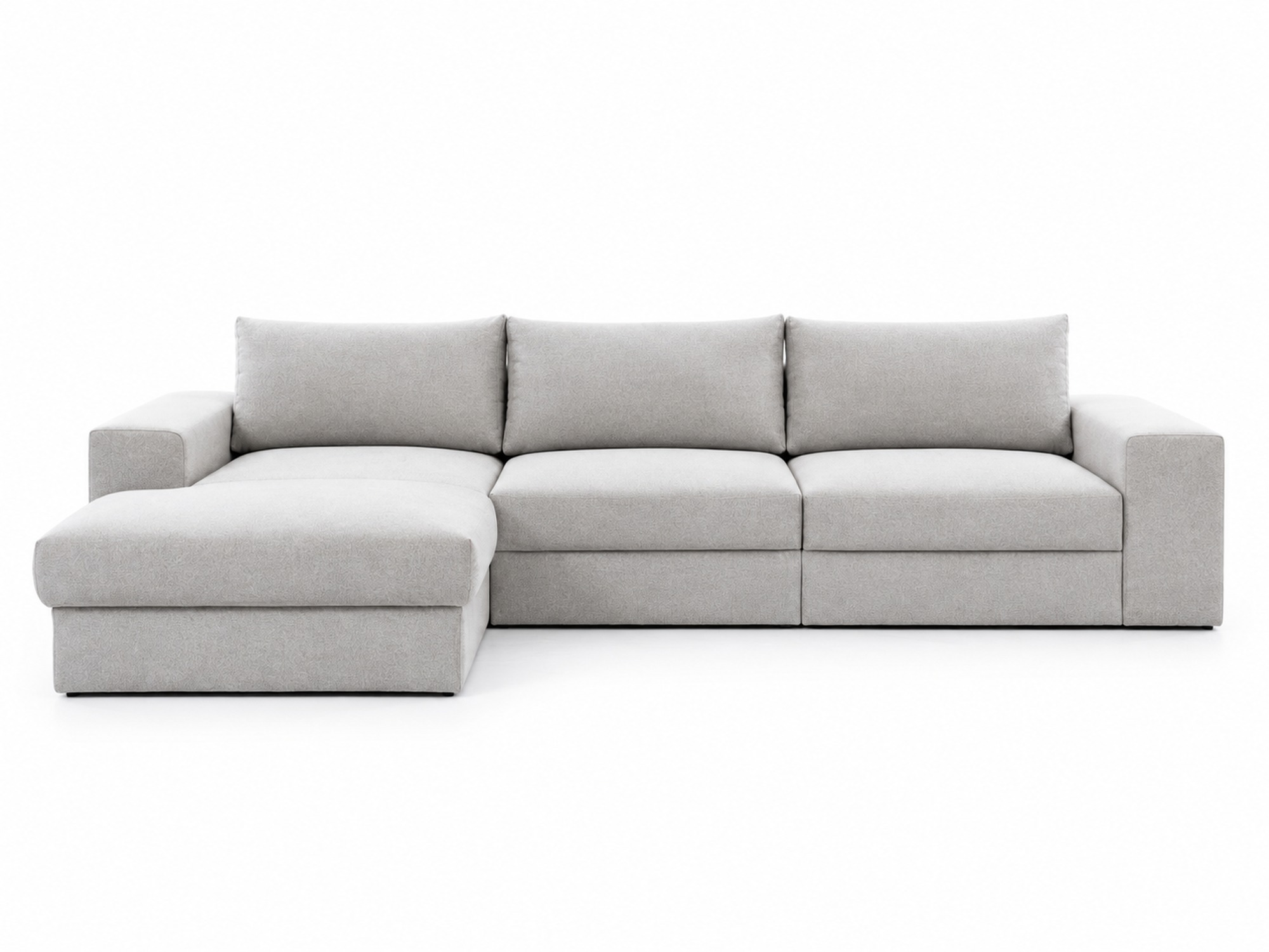 Modulares Ecksofa Quarvino 325 cm mit Ottomane vor weißem Hintergrund