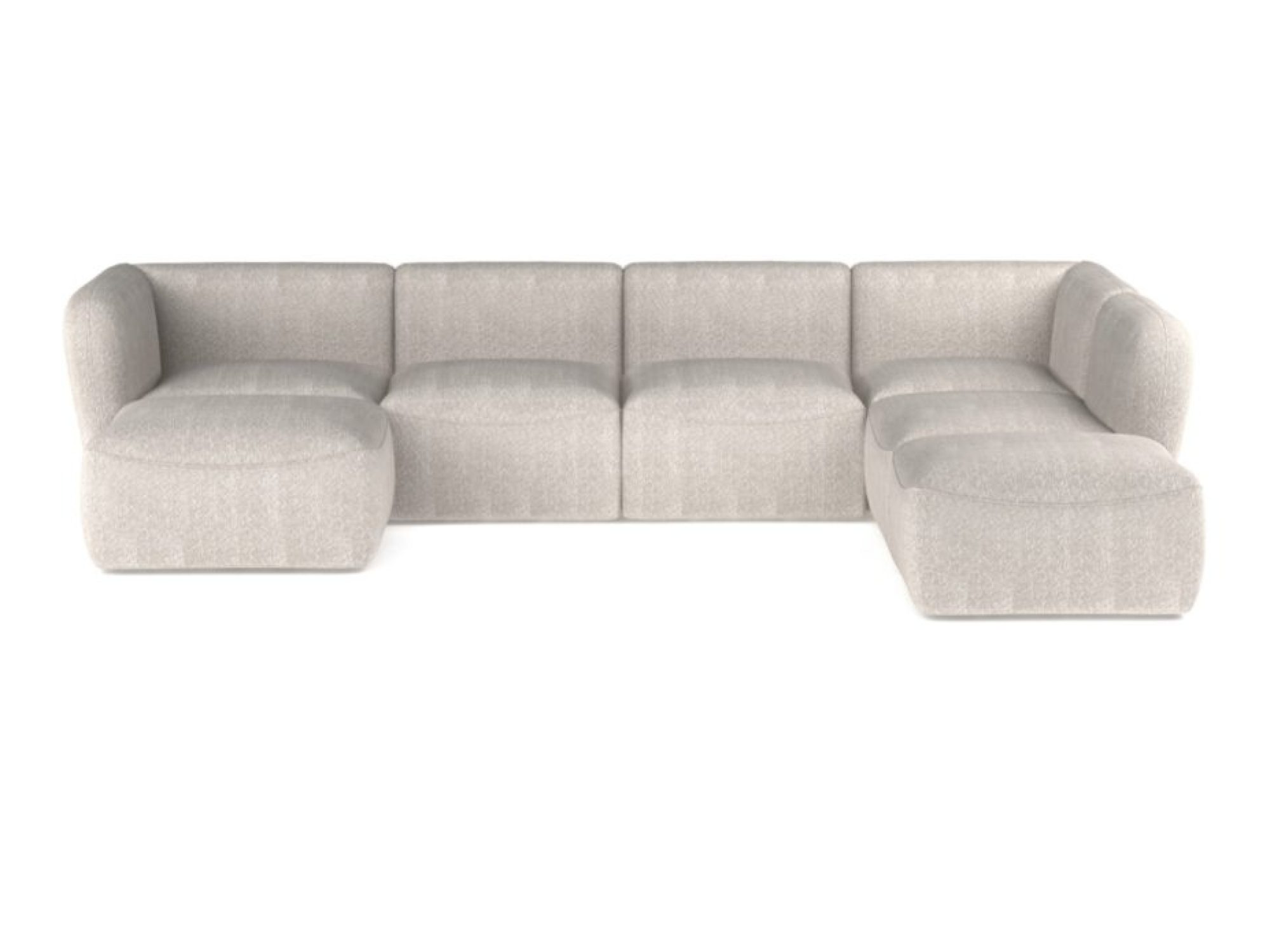Modulares U-Ecksofa Rovelia 372 cm auf weißem Hintergrund – Frontansicht