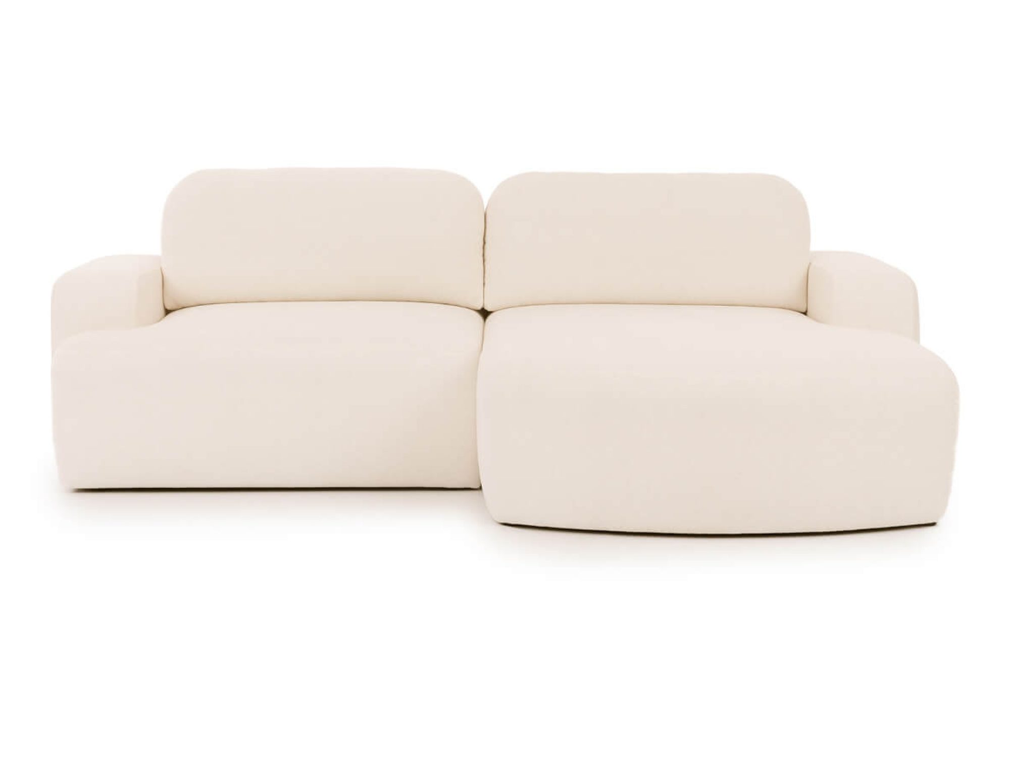 Ecksofa Embrosio, 262 cm, mit abgerundeter Ottomane vor weißem Hintergrund