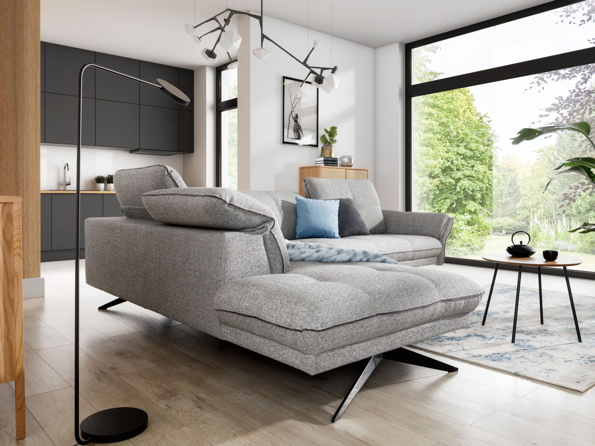 Ecksofa Terlavio 287 cm mit verstellbaren Kopfstützen auf Kufen – Bild 3