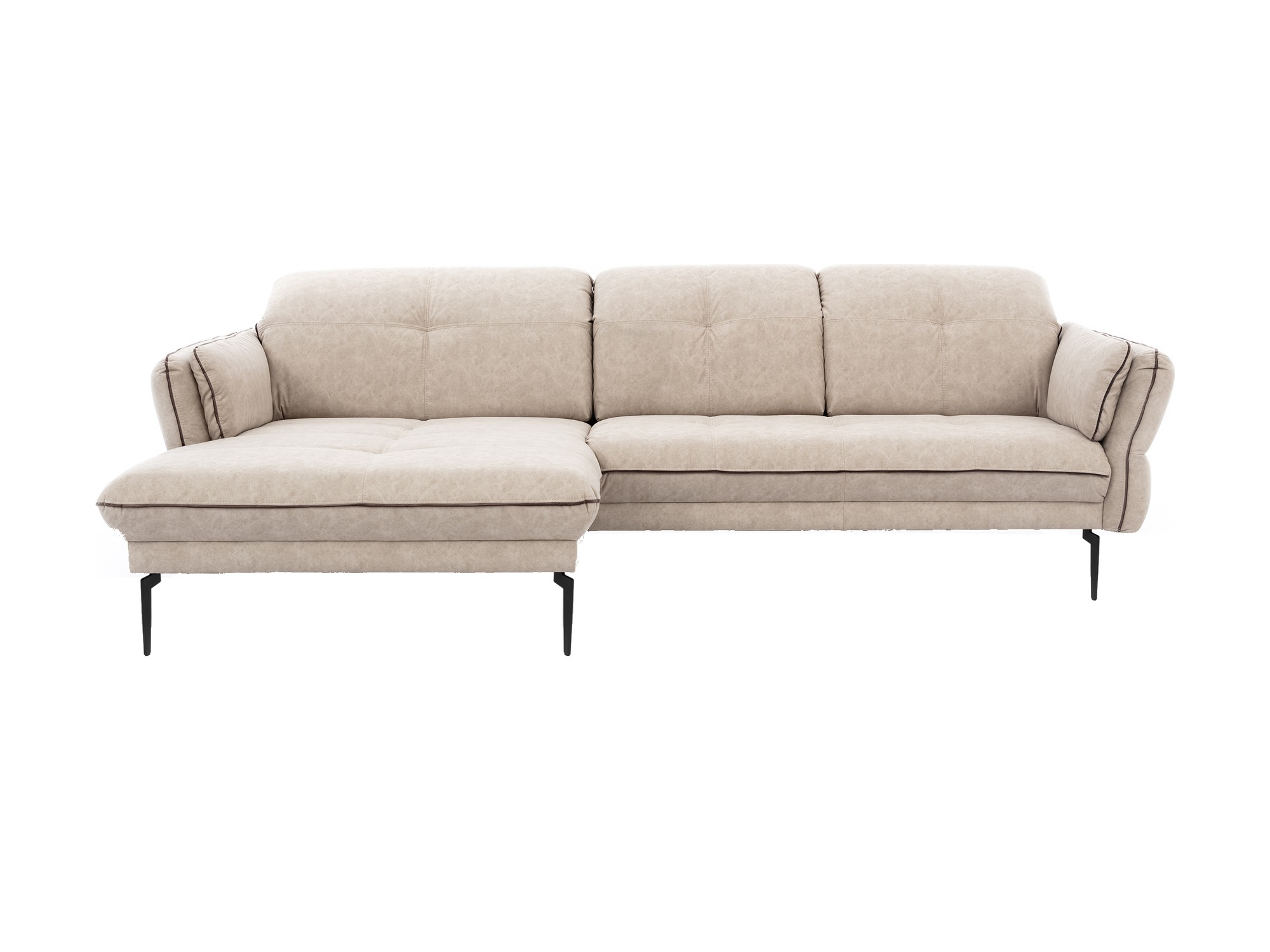 Ecksofa Terlavio 287 cm mit Ottomane, verstellbaren Kopfstützen und Metallfüßen – Vorderansicht