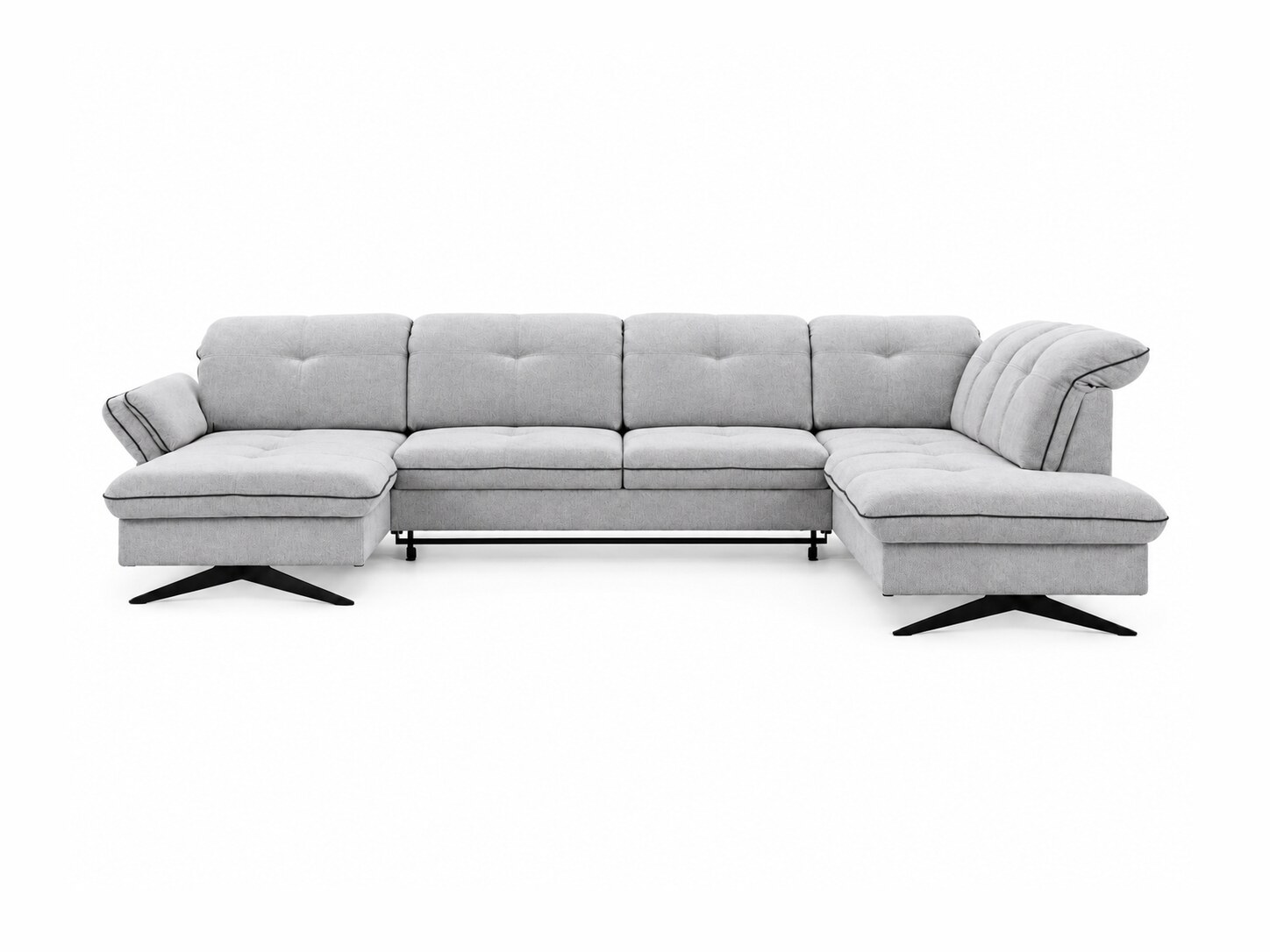 U-Sofa Trevalio 365 cm mit zwei Ottomanen auf Metallkufen vor weißem Hintergrund