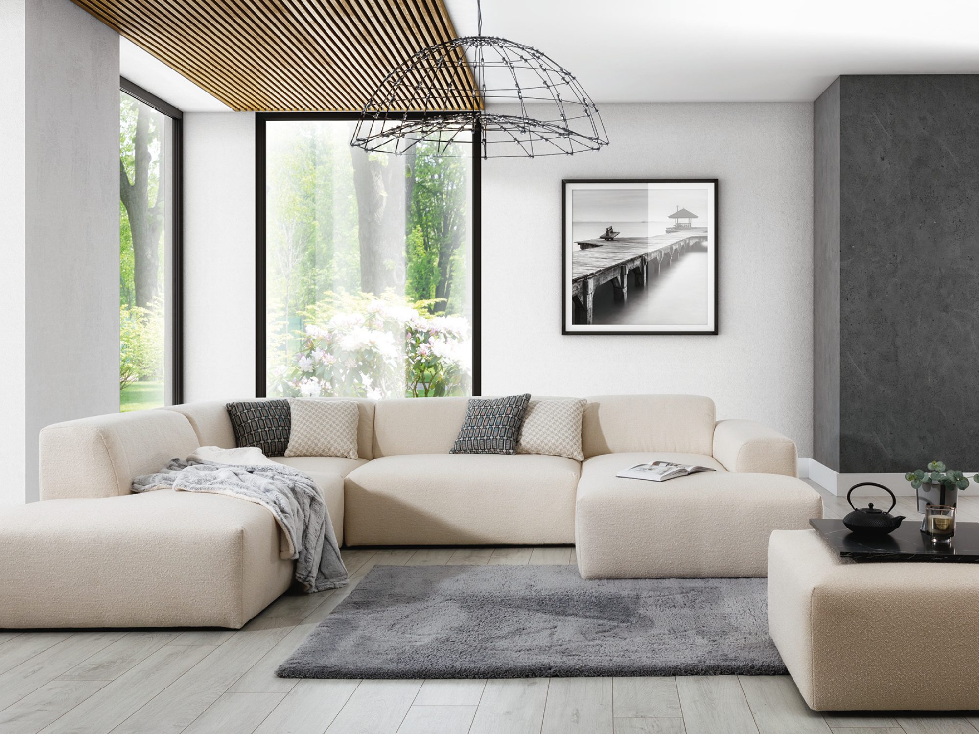 Wohnlandschaft Astrevia in U-Form mit Ottomane, 327 cm – Wohnbeispiel 4