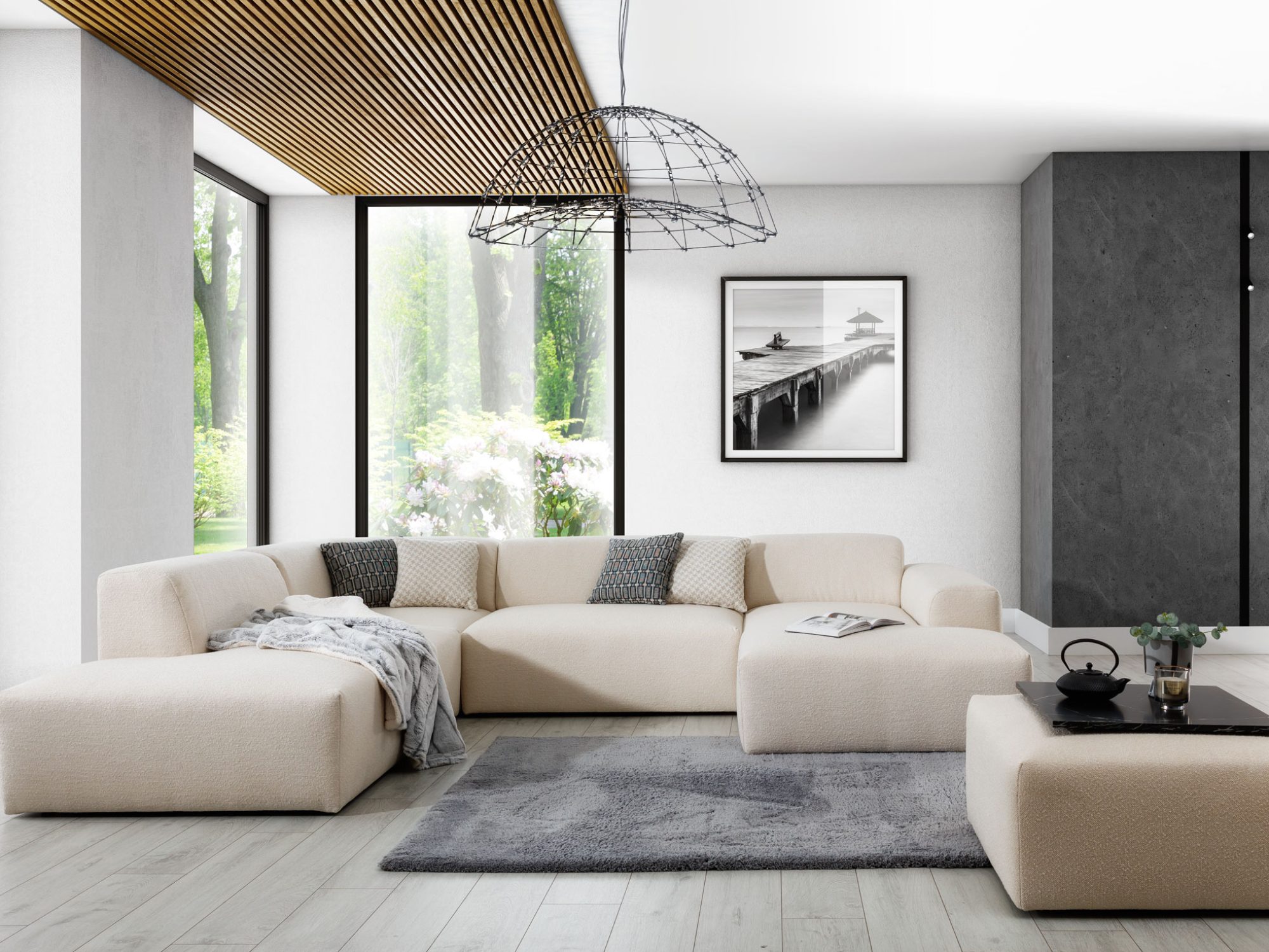 Wohnlandschaft Astrevia in U-Form mit Ottomane, 327 cm – Wohnbeispiel 5