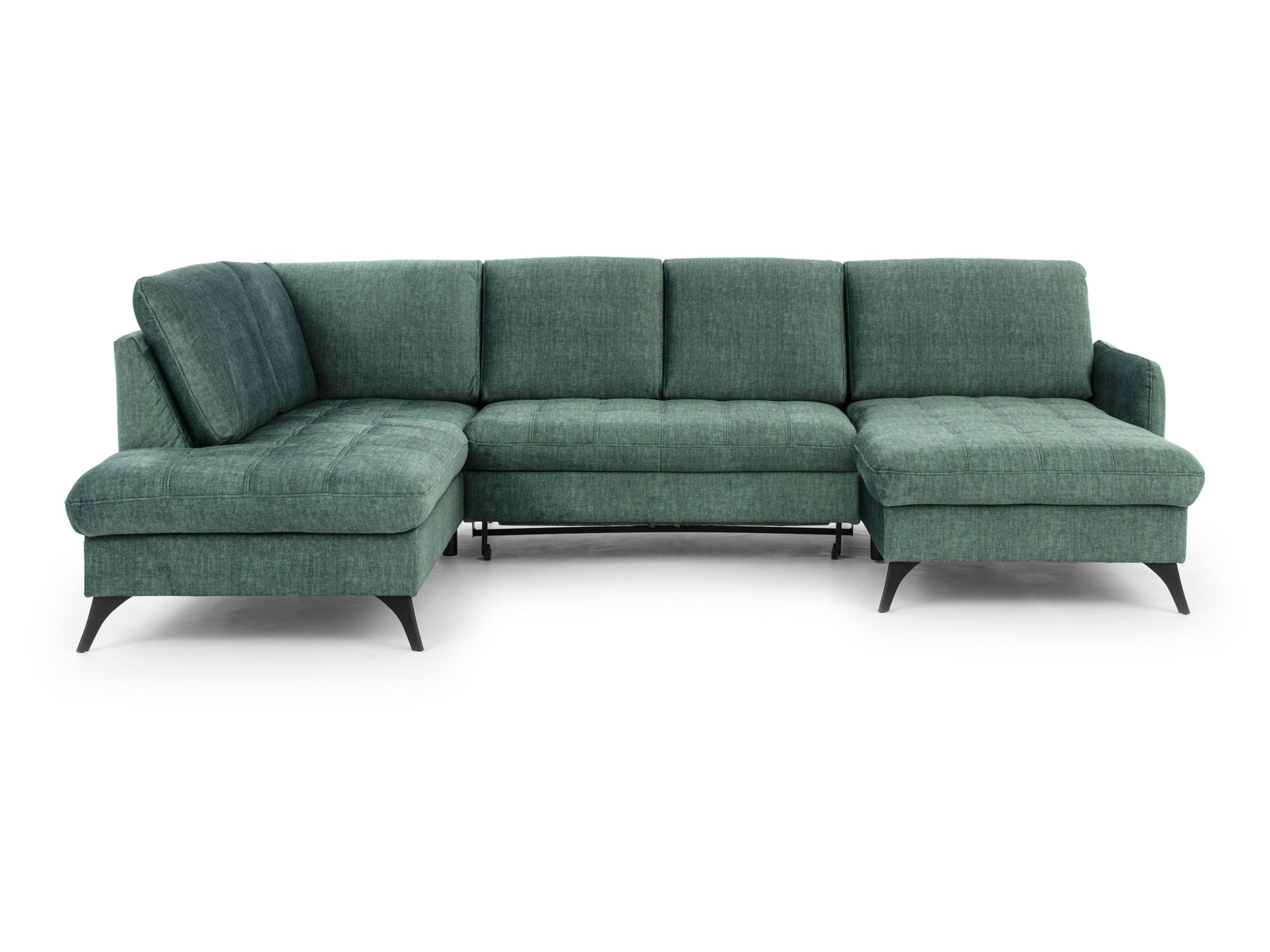 Sirvano U-Sofa, 300 cm, in Flaschengrün vor weißem Hintergrund