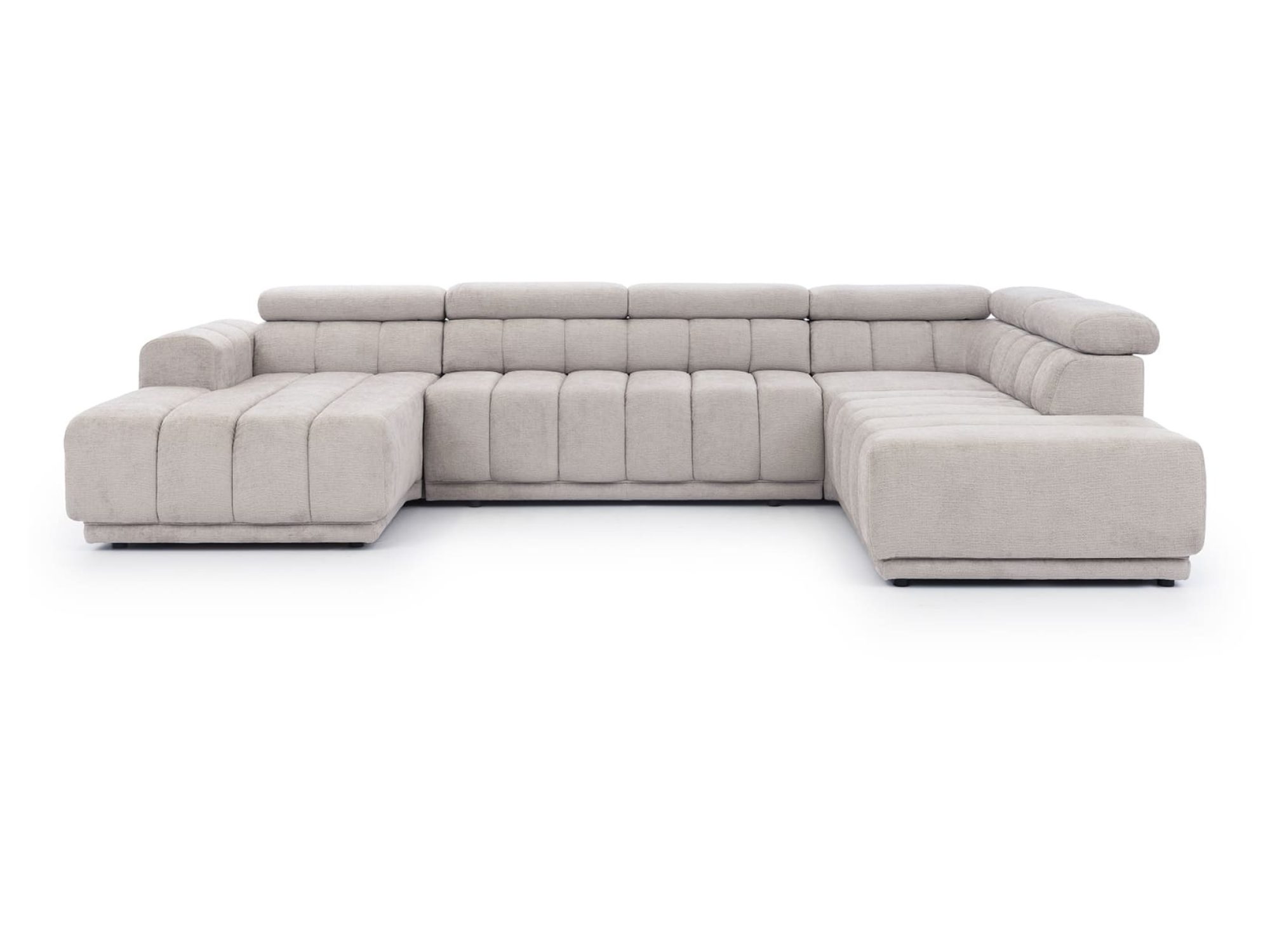 U-förmiges Ecksofa Gemvero, 356 cm, mit vertikalen Steppnähten vor weißem Hintergrund