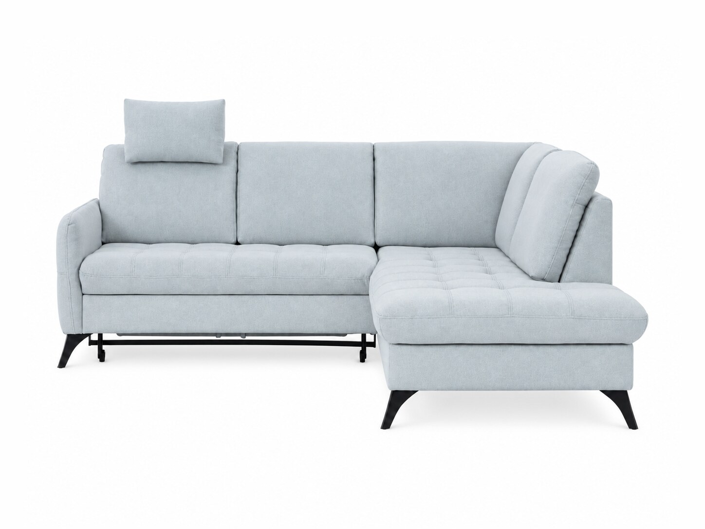 Ecksofa Sirvano 218 cm mit langer Ottomane und Rückenlehne vor weißem Hintergrund