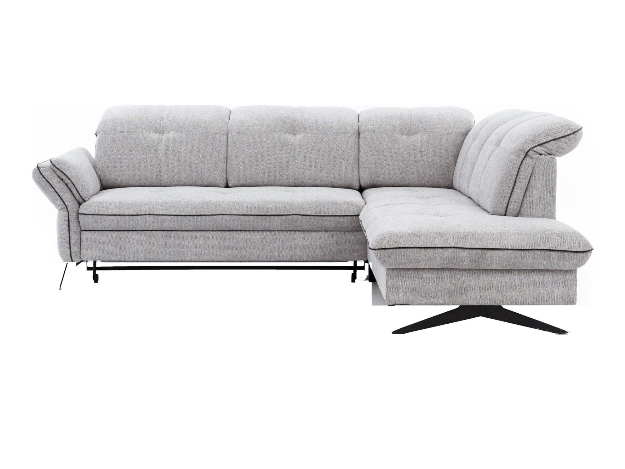 Ecksofa Trevalio 250 cm mit langer Ottomane auf Metallkufen vor weißem Hintergrund