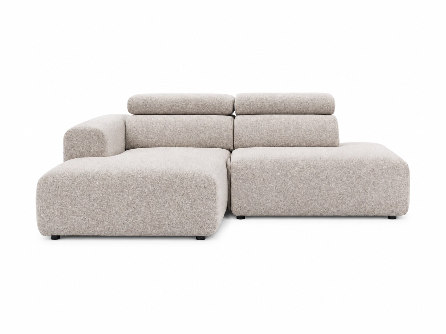 Ecksofa Vermaro 224 cm mit zwei Ottomanelementen und Kopfstützen vor weißem Hintergrund