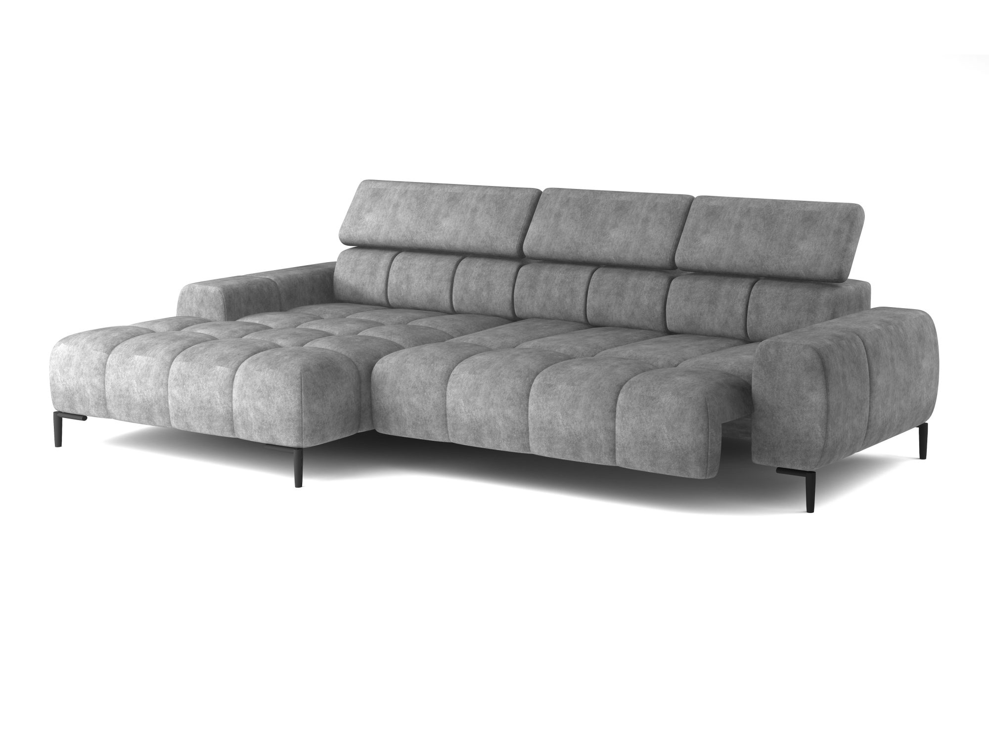 Ecksofa Pleviano 270 cm mit Chaiselongue und ausgefahrener Sitzfläche