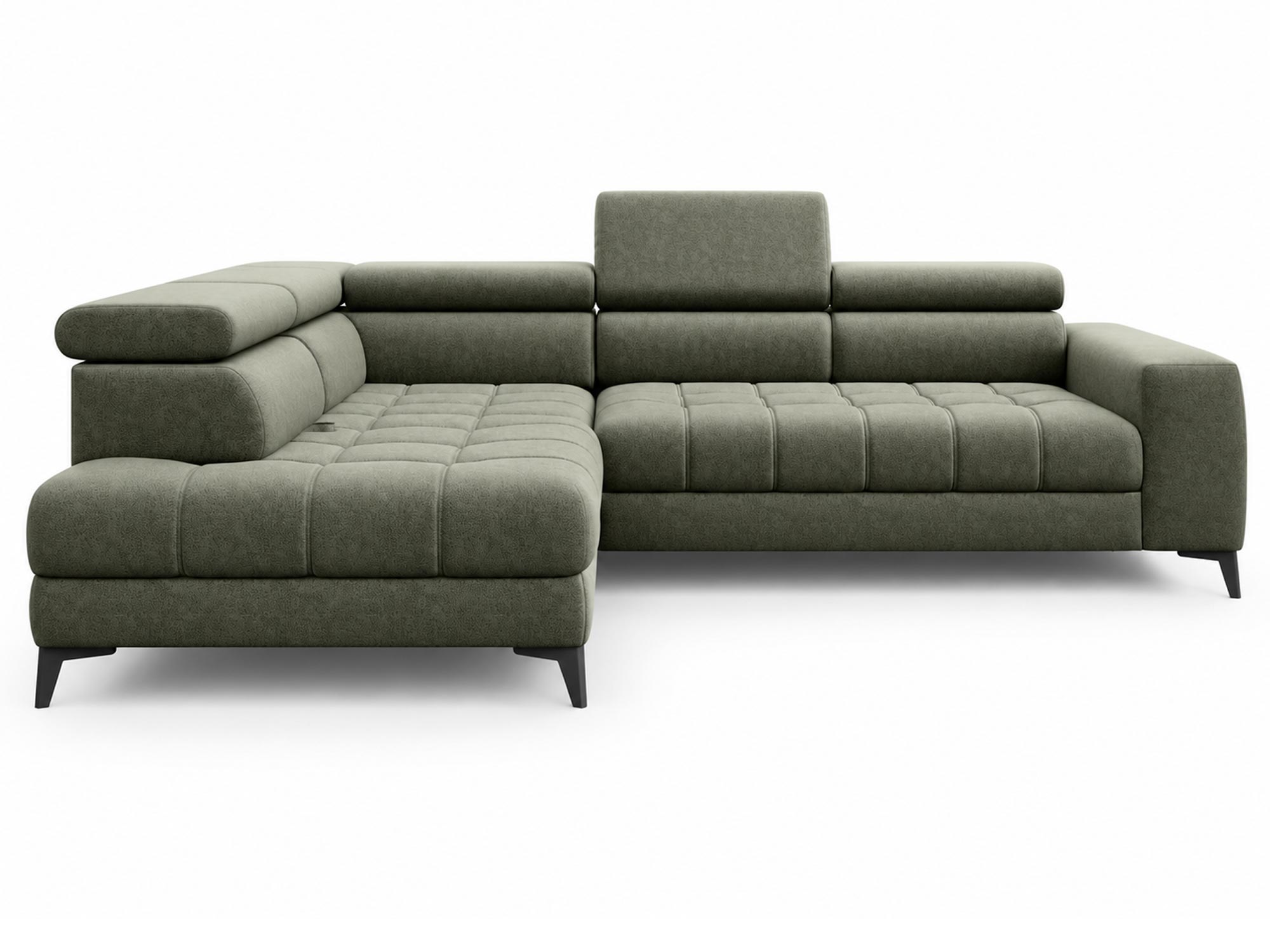 Ecksofa mit Schlaffunktion Asterio 280 cm vor weißem Hintergrund – Frontansicht