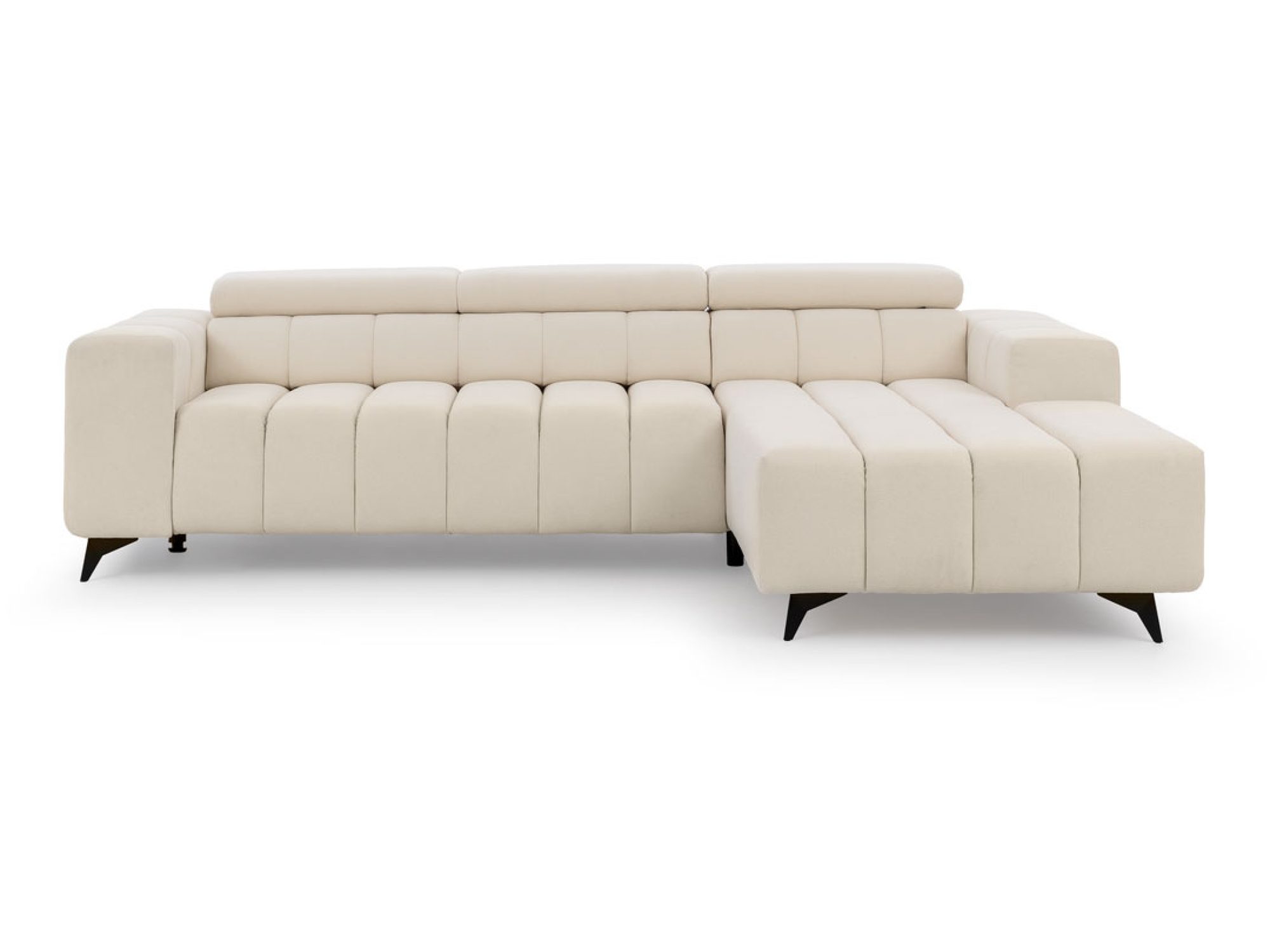 Ecksofa Virvento 284 cm mit Ottomane vor weißem Hintergrund