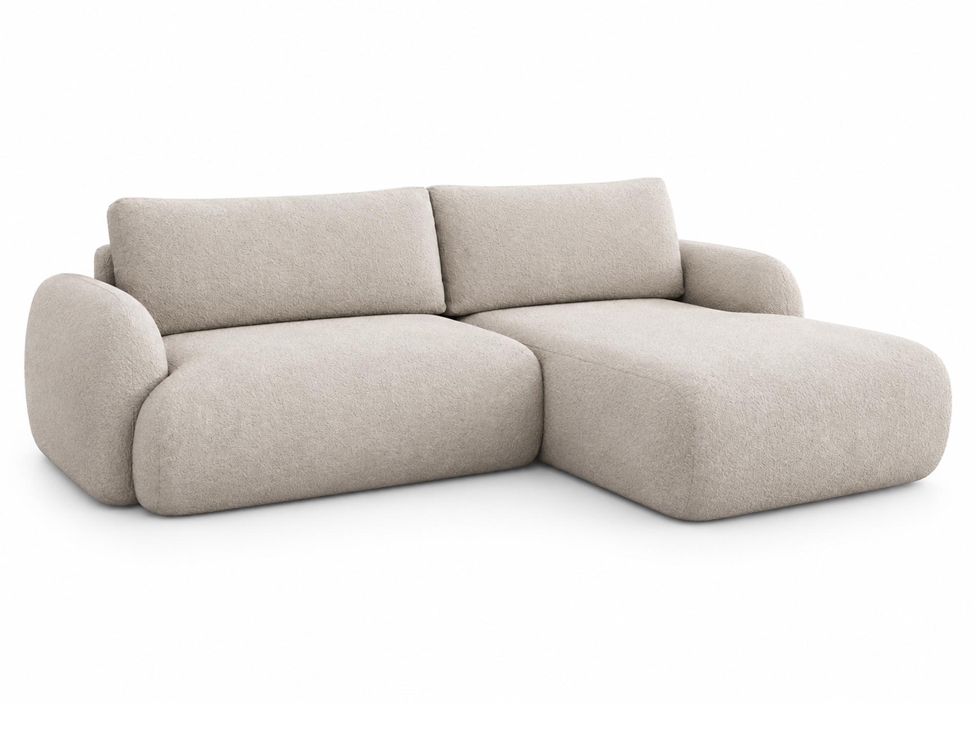 Ecksofa Mondaro 273 cm mit abgerundeten Armlehnen und Chaiselongue – Schrägansicht