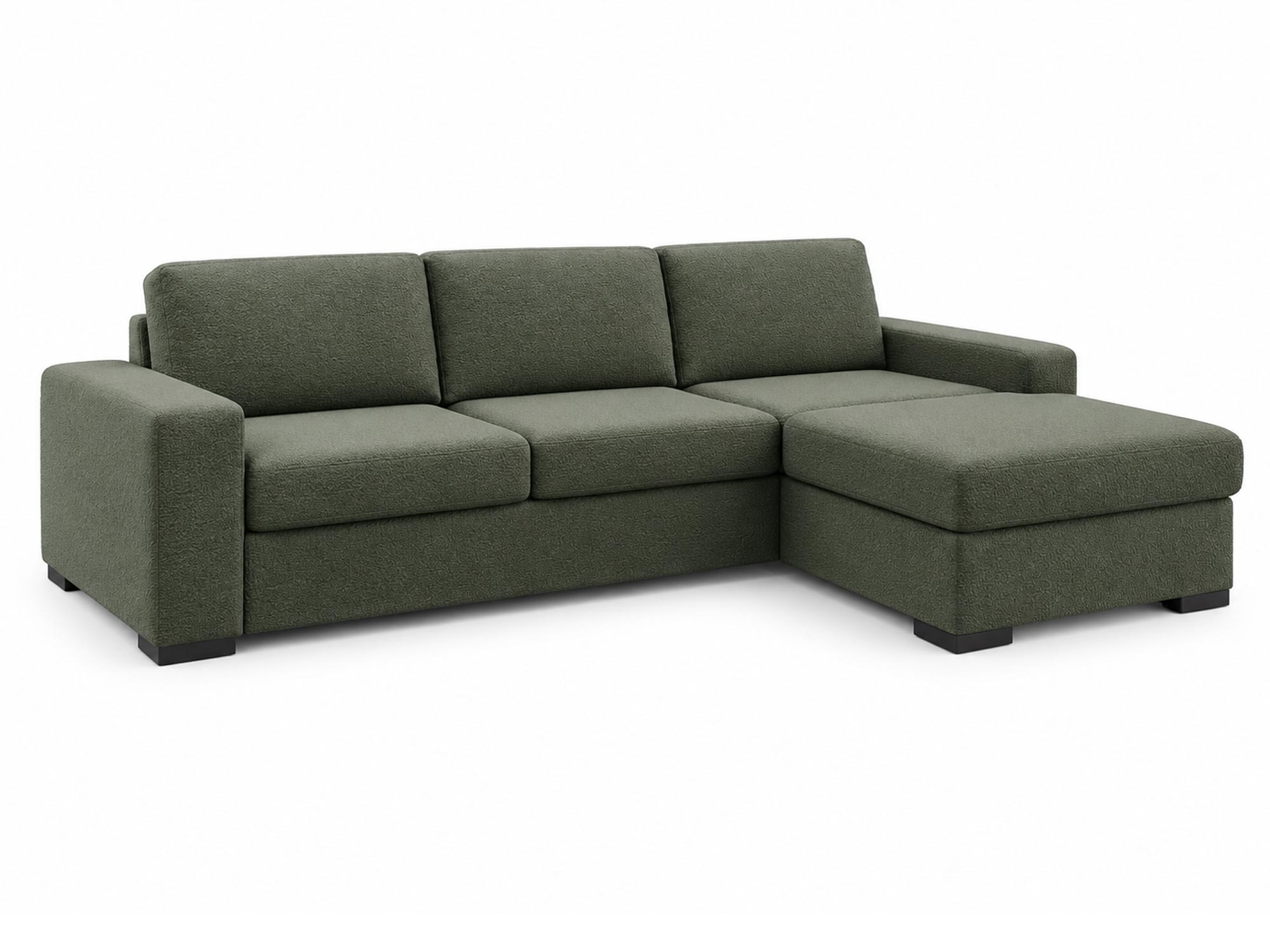 Ecksofa mit Schlaffunktion Vanvero 263–303 cm vor weißem Hintergrund – Frontansicht