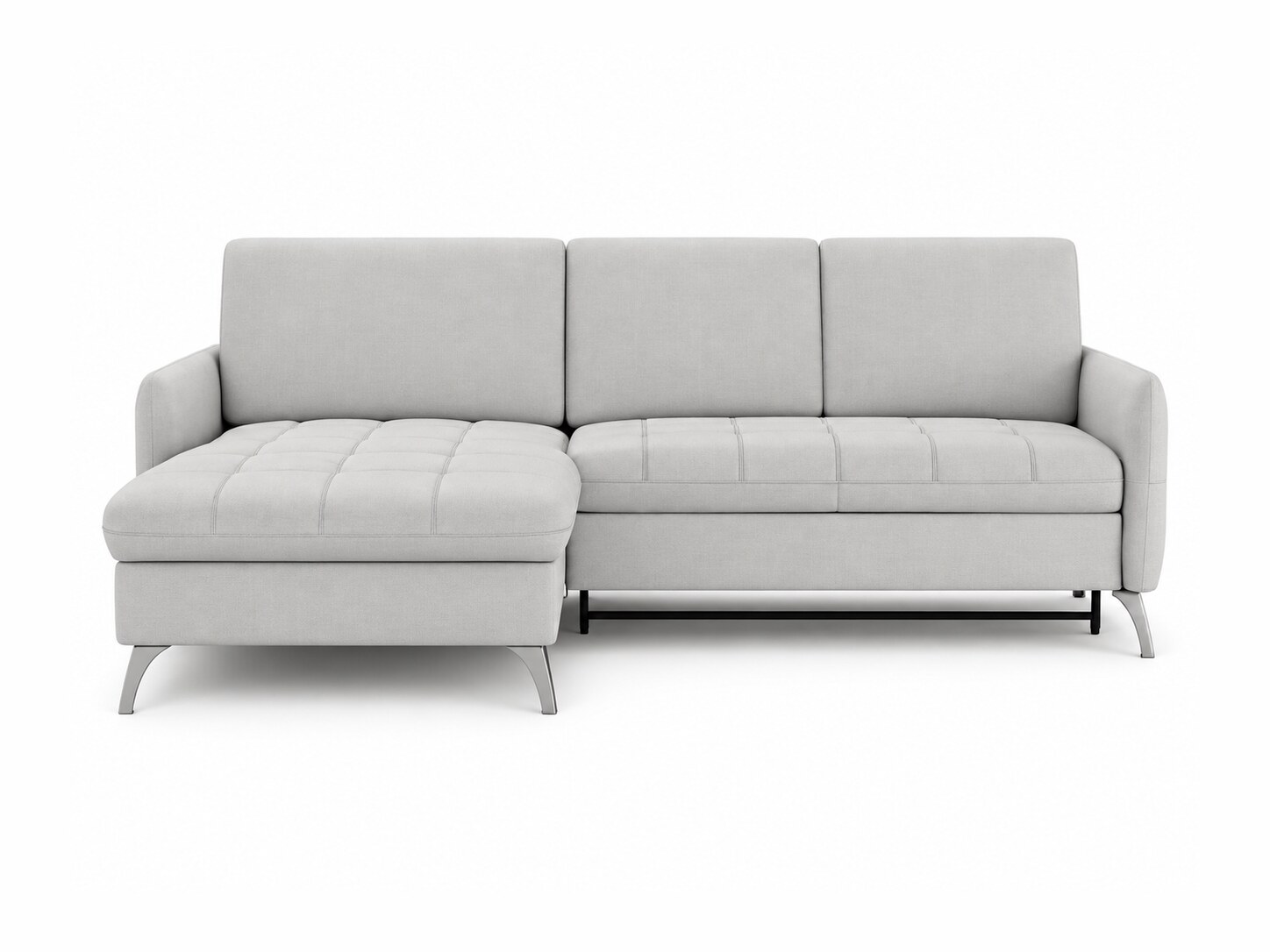 Ecksofa Sirvano 225 cm mit Ottomane und gestepptem Sitz vor weißem Hintergrund