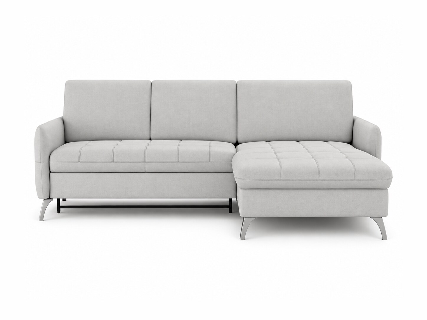 Ecksofa Sirvano 225 cm mit Ottomane und gestepptem Sitz vor weißem Hintergrund
