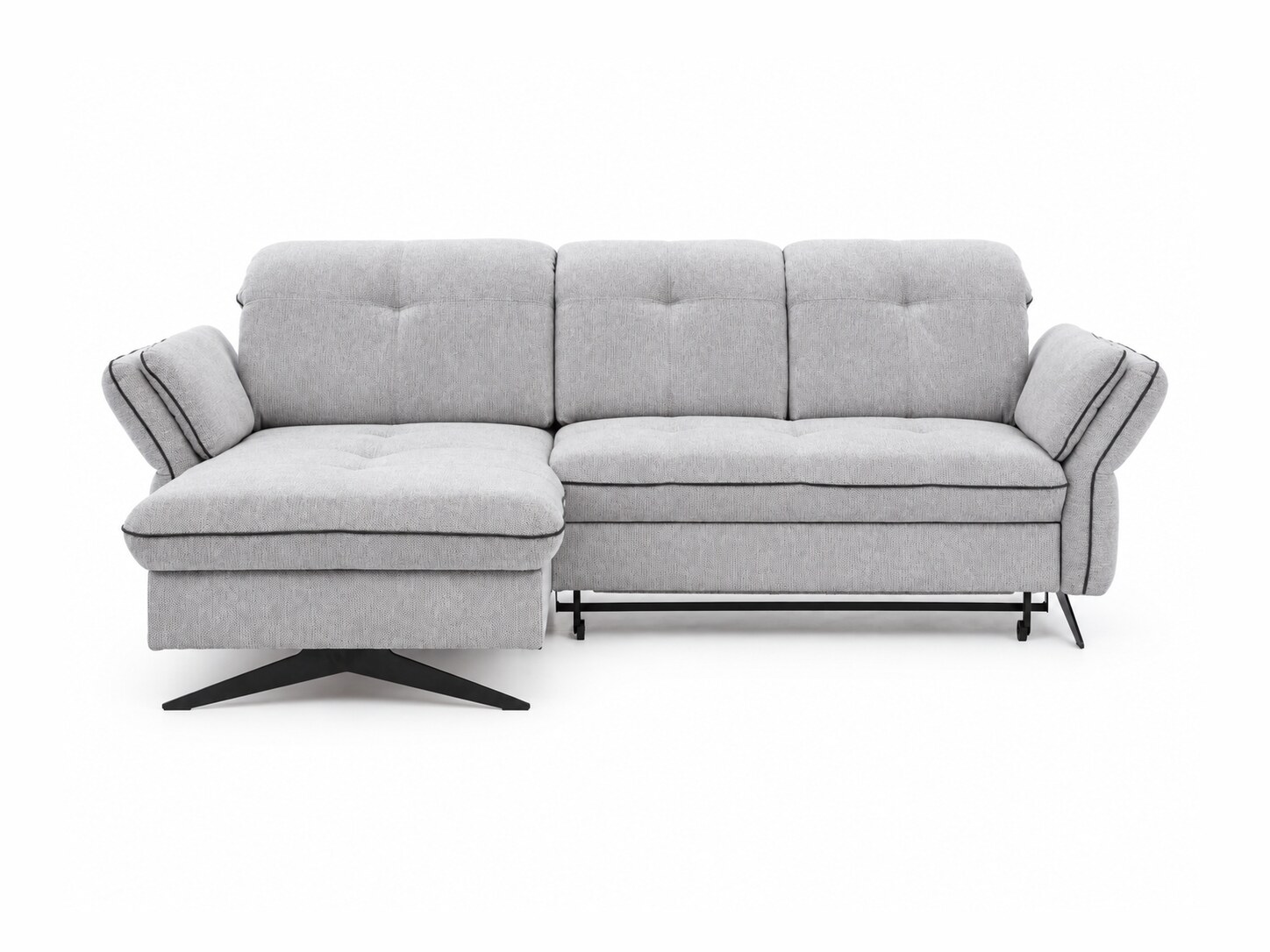 Ecksofa Trevalio mit Ottomane auf Metallkufen, 270 cm, vor weißem Hintergrund