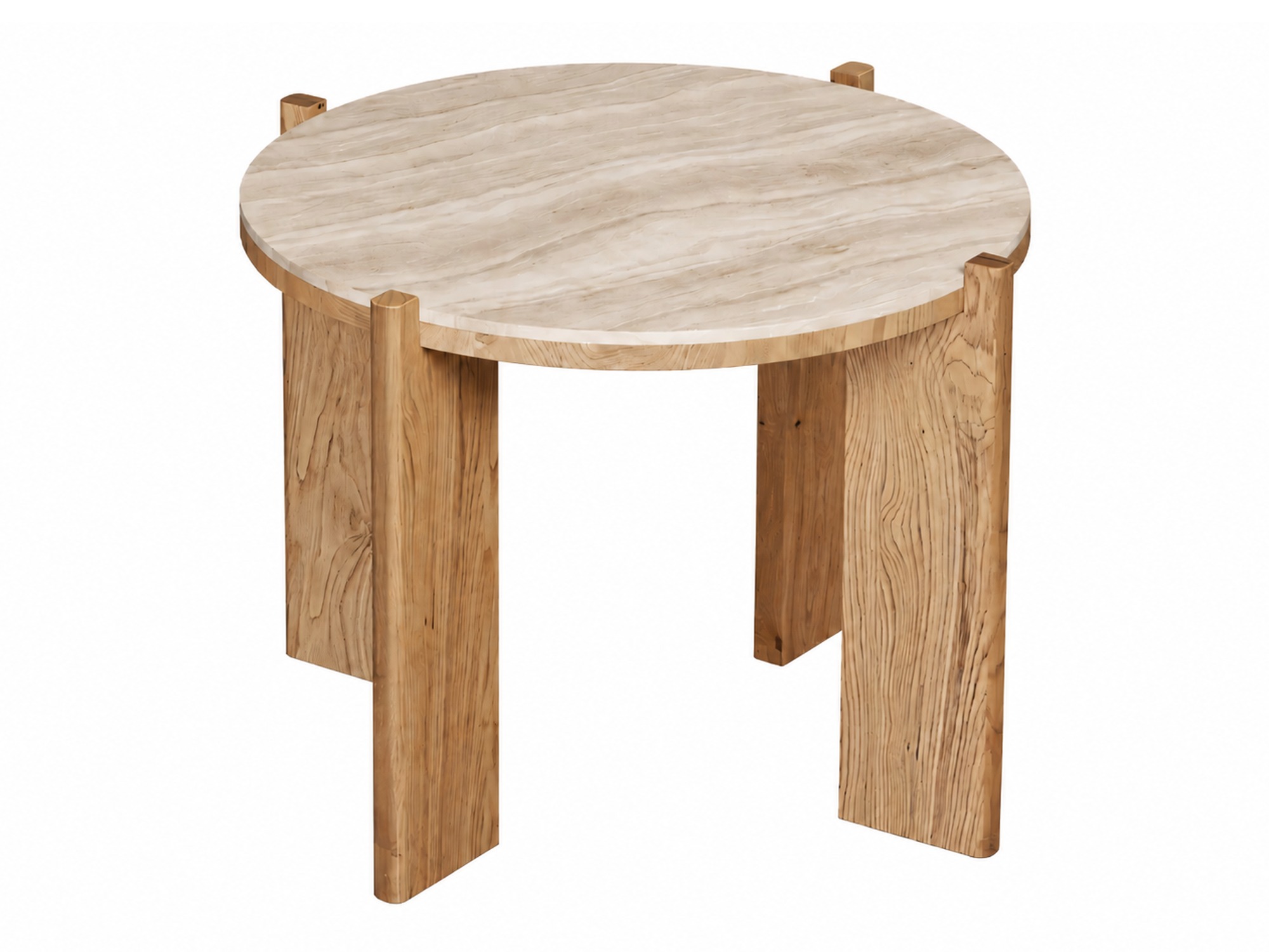 Runder Couchtisch Traverio mit Travertinplatte, Eiche natur – Produktfoto auf weißem Hintergrund