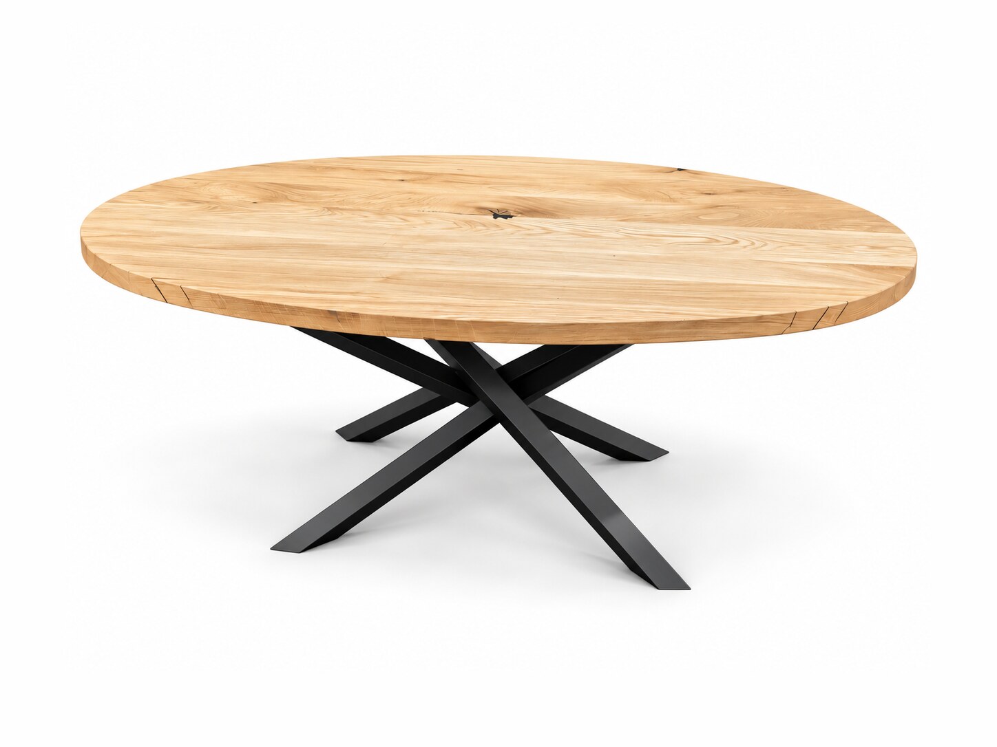 Ovaler Eichentisch 230x140 cm OVATO mit Stahl-Spinnengestell – Produktfoto auf weißem Hintergrund