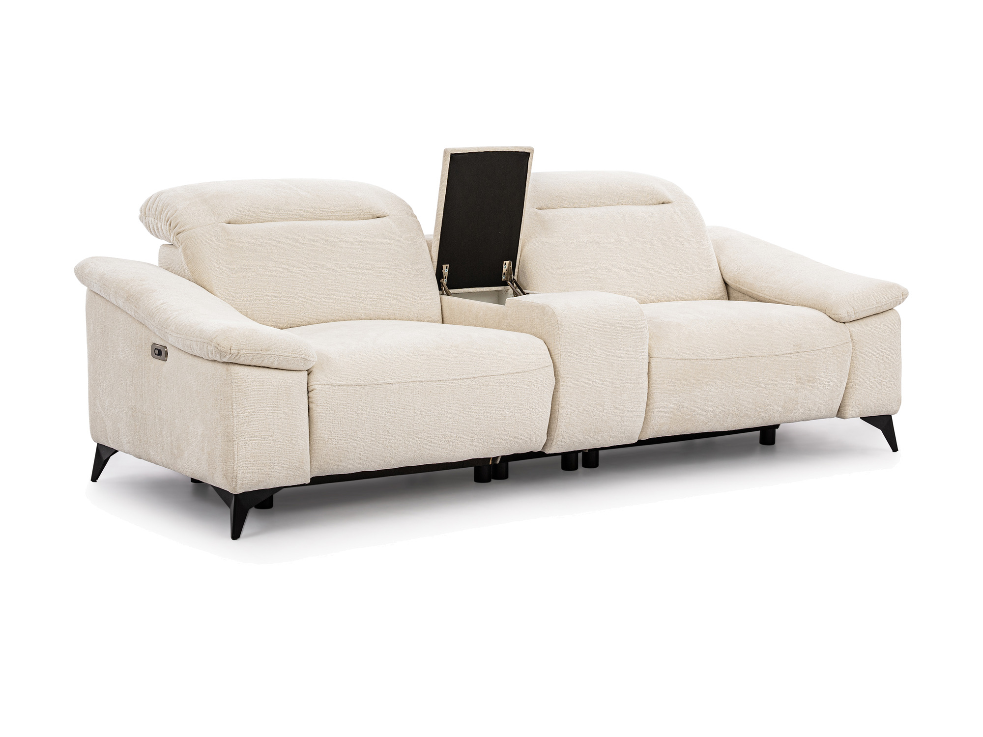 Nelvaro – Sofa mit geradem Element und offenem Stauraum zwischen Relax-Modulen